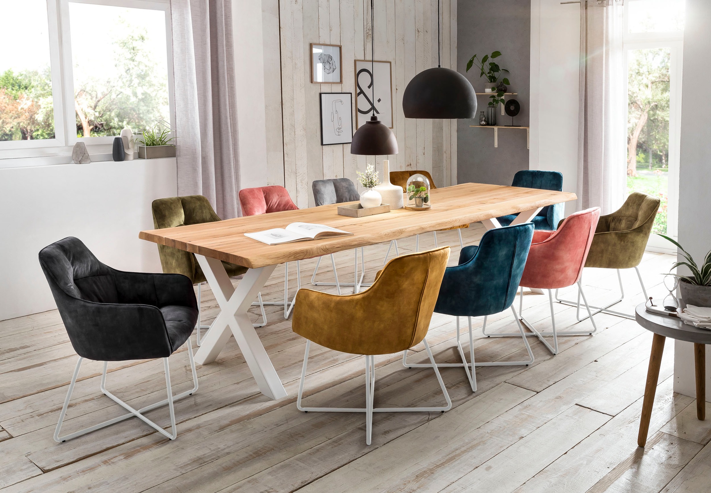 Home affaire Esstisch »Tristan« massive Balkeneiche geölt mit Baumkante günstig online kaufen