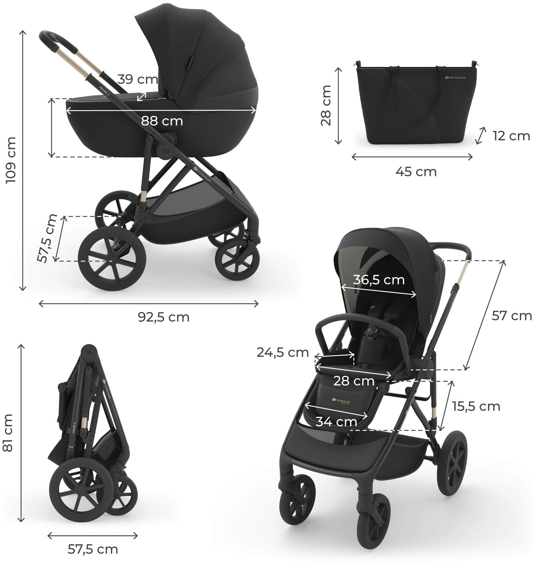 Kinderkraft Kombi-Kinderwagen »PRIME 3 3in1« 22 kg inkl. Babyschale MINK