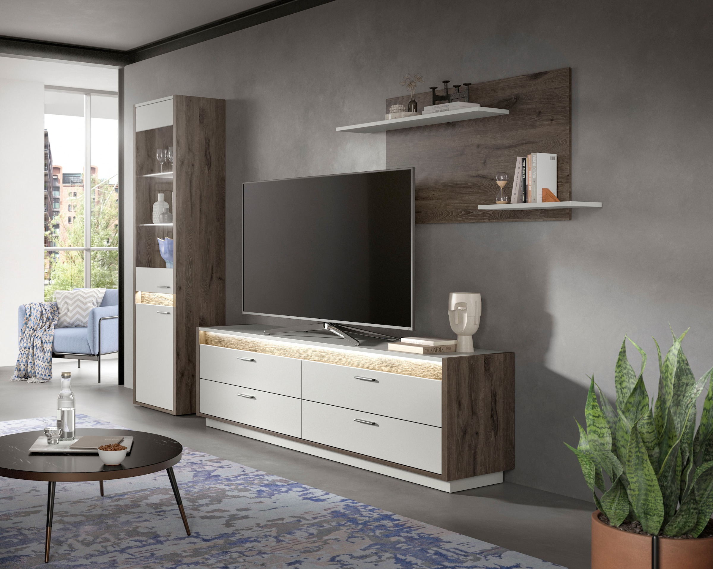 INOSIGN Lowboard »Treviso, Breite 187cm, inkl. Frontbeleuchtung, 4 Schubkästen«, TV-Board, Mediamöbel, TV-Bank, Fernsehschrank, Wohnzimmerschrank