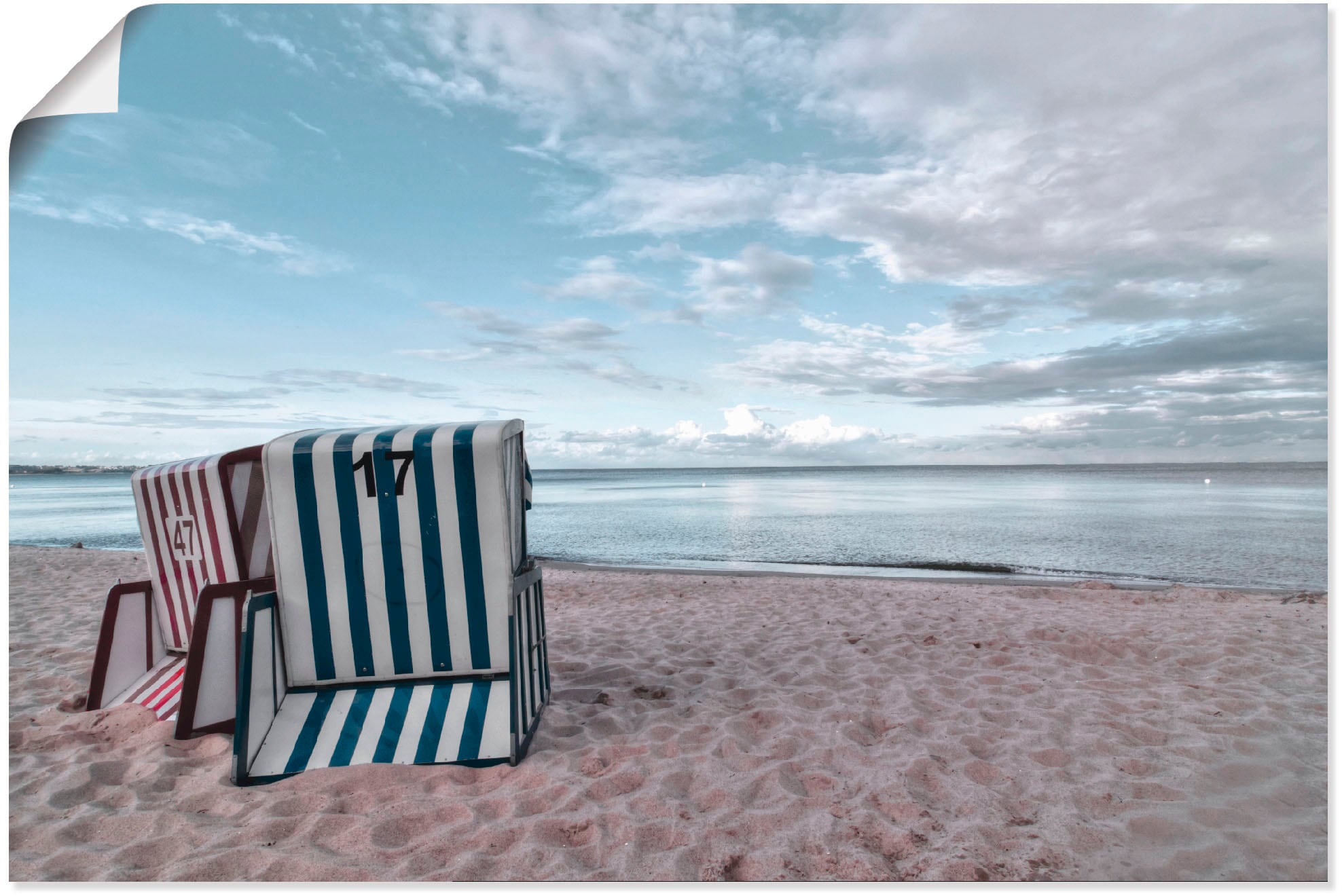 Artland Wandbild »Einsame Strandkörbe am oder Alubild, Wandaufkleber Poster St.), in online Ostseestrand«, versch. Strand, als (1 bestellen Größen Leinwandbild