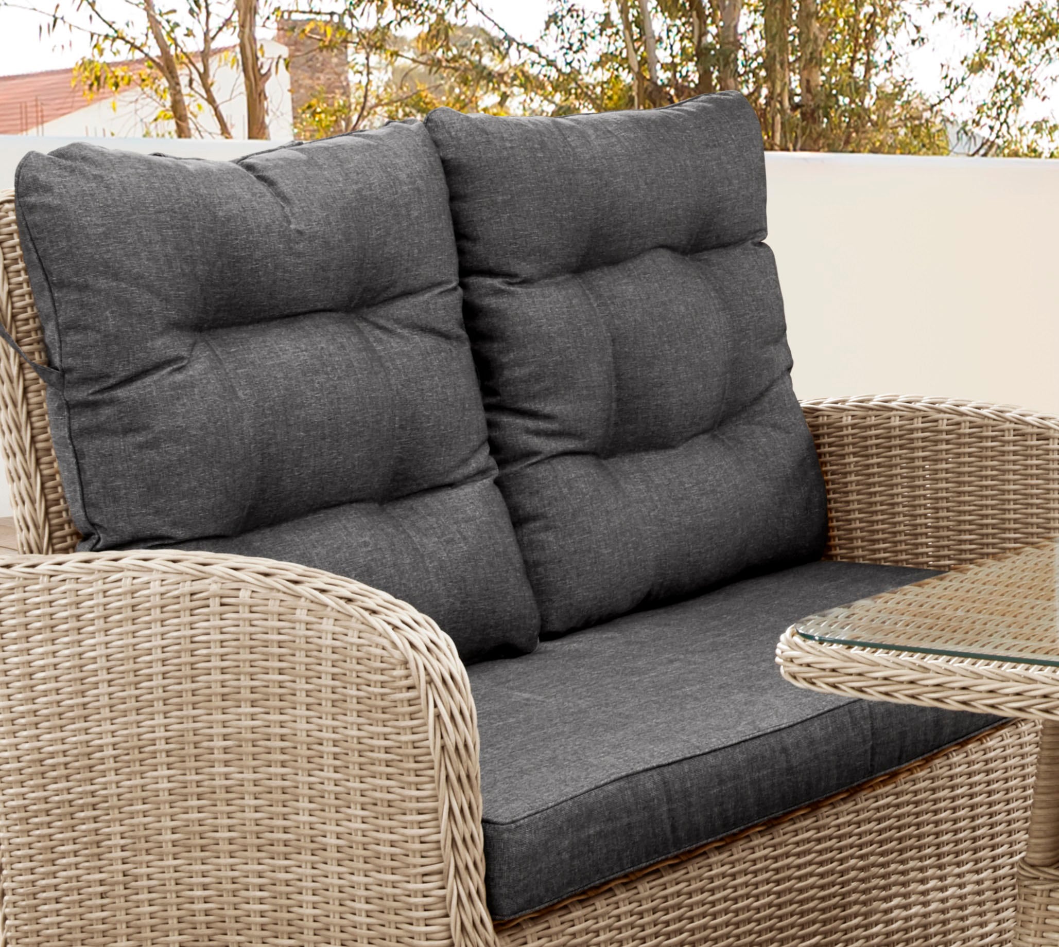 Destiny Gartenlounge-Set »MERANO«, (11 tlg., 1x 2er Sofa, 2x Sessel, 1x Tisch, inkl. Auflagen), Aluminium, Polyrattan