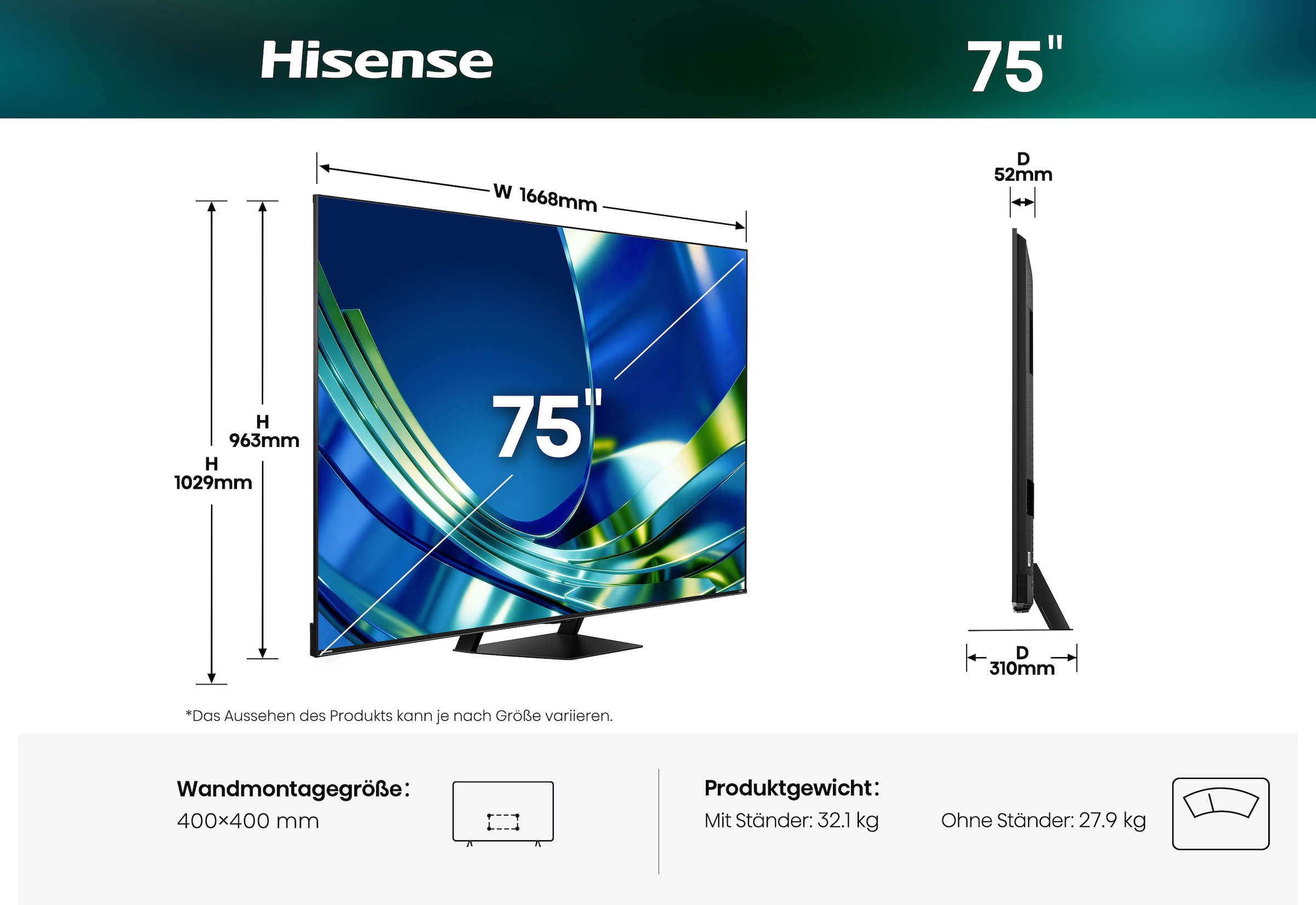Hisense Mini-LED-Fernseher »75U7DS PRO« 189 cm/75 ″ Smart-TV