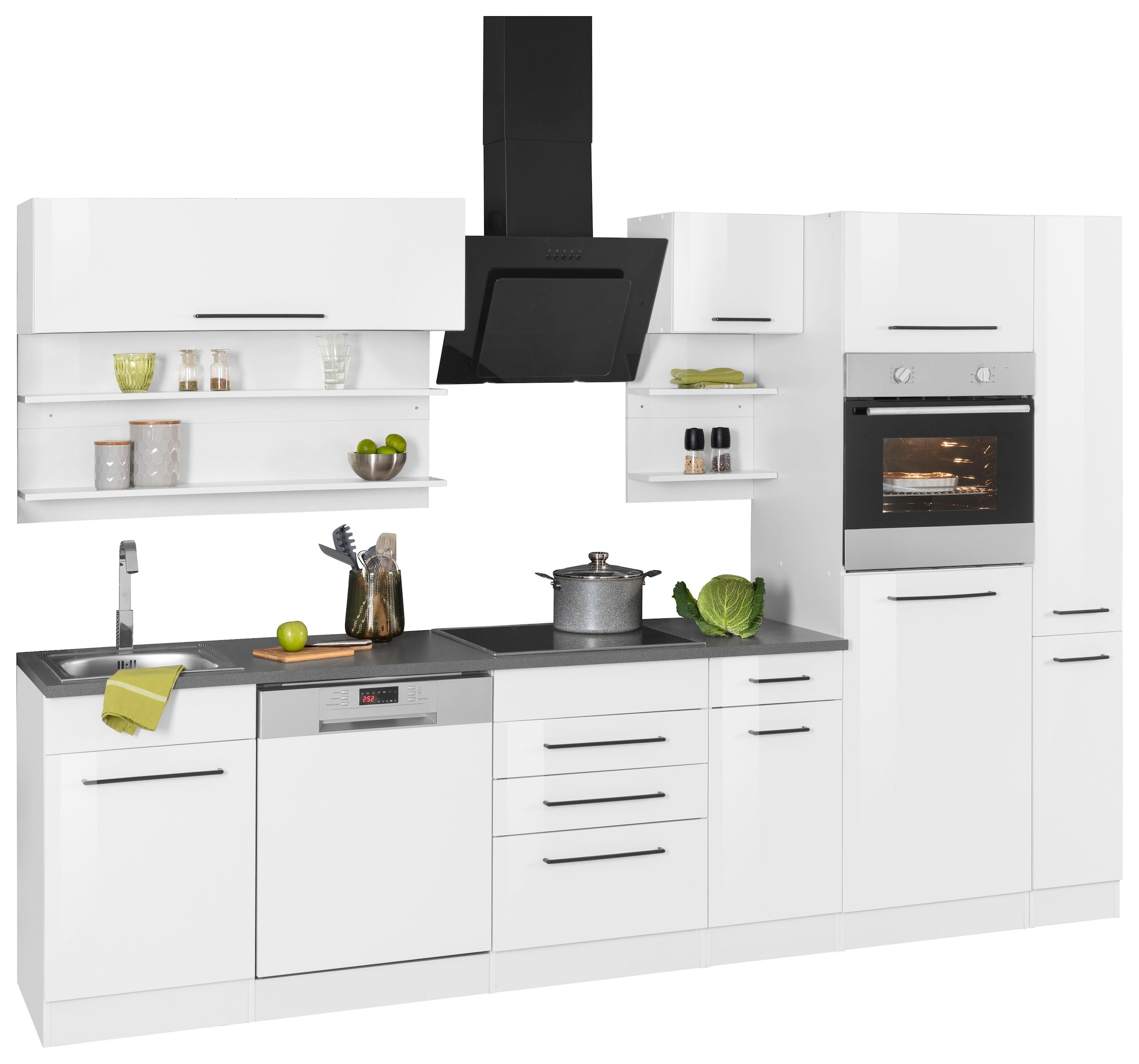 KOCHSTATION Küchenzeile »KS-Tulsa«, ohne E-Geräte, Breite 300 cm, schwarze Metallgriffe, MDF Fronten