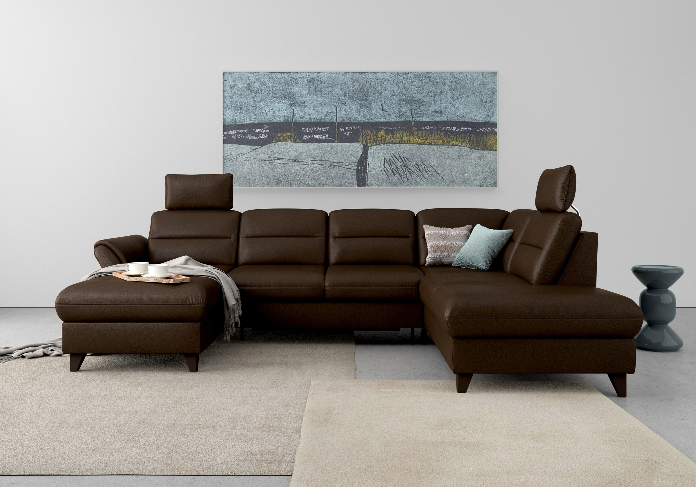 sit&more Wohnlandschaft »Mellum U-Form«, Federkern, wahlweise mit Bettfunktion, Stauraum und Armteilfunktion