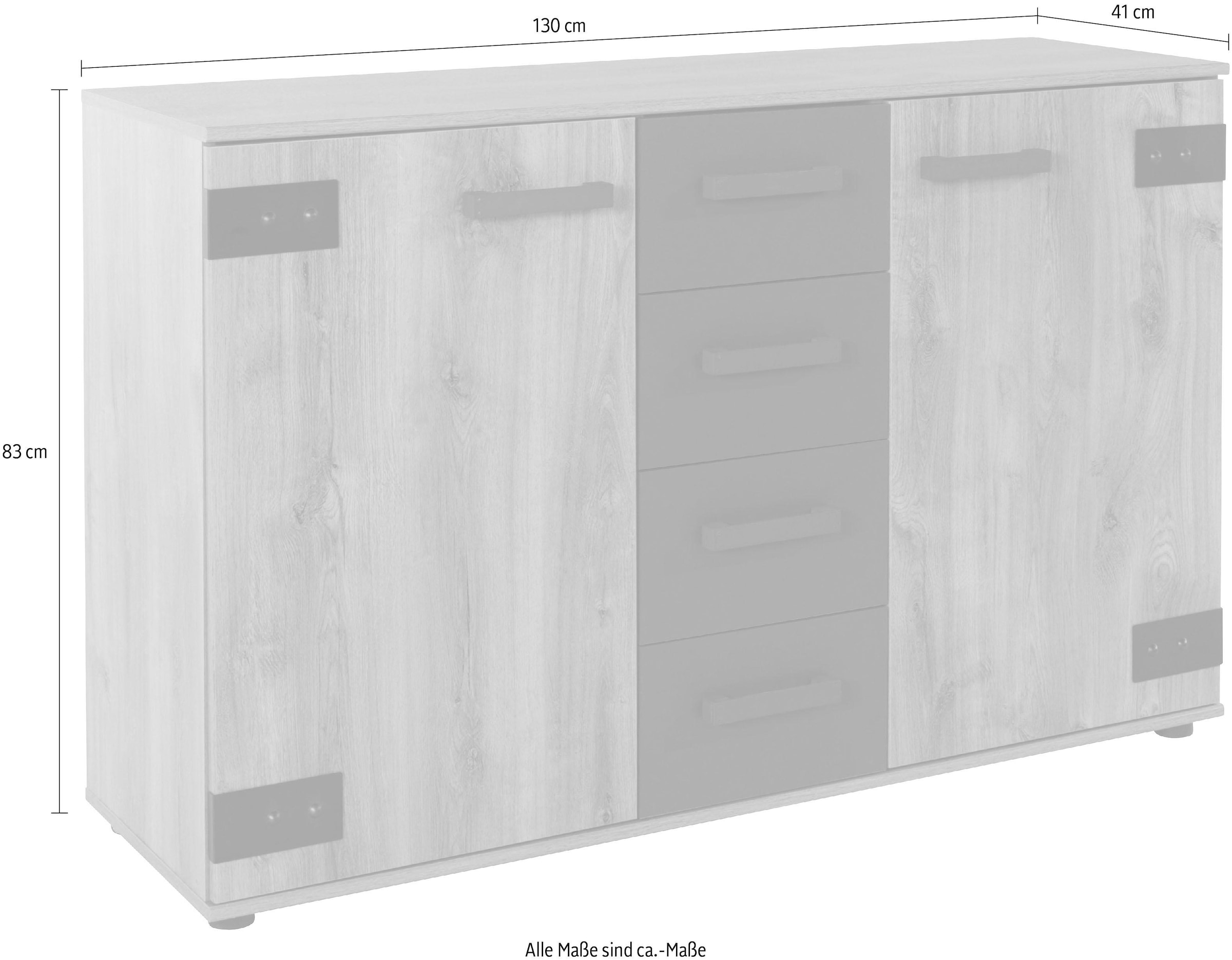 Wimex Kombikommode »Malmö, Schrank mit 2 Türen und 4 Schubladen, Made in Germany«, im rusikaler look, Industrial Design, 130x41x83cm