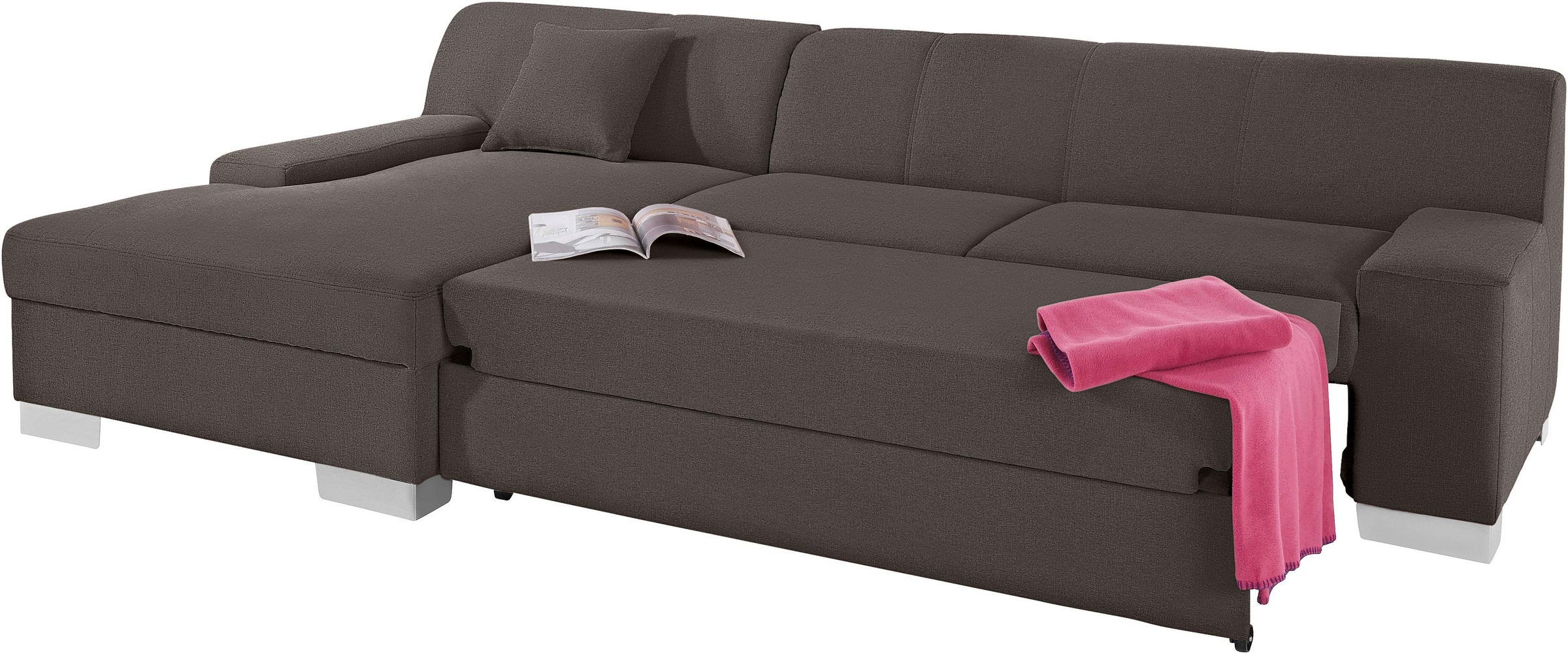DOMO collection Ecksofa »Bero, elegant und zeitlos, flache Armlehnen, L-Form«, fester Sitzkomfort, wahlweise mit Bettfunktion