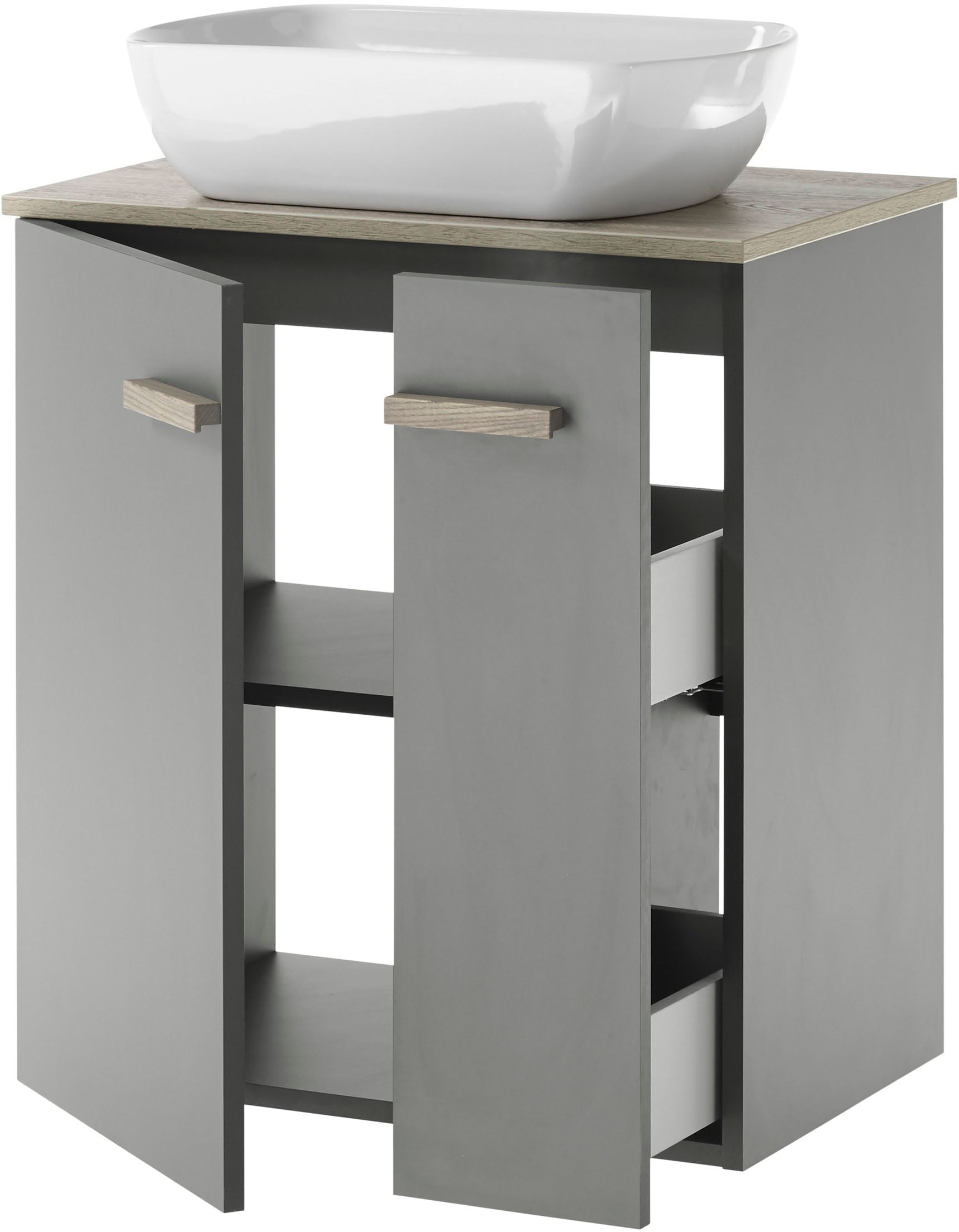Places of Style Badmöbel-Set »SOLiD, Badmöbel-Set, Bad im modernen Design, 3-teiliges Badezimmer«, (Set, 3 St.), Waschtisch mit Waschbecken, Midischrank, Breite 130 cm