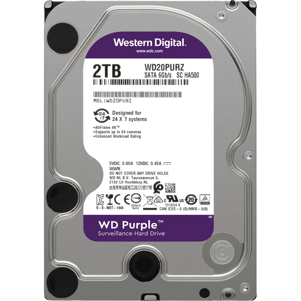 Western Digital HDD-Festplatte »WD Purple™«, 3,5 Zoll, Anschluss SATA III, Surveillance Drive, Bulk