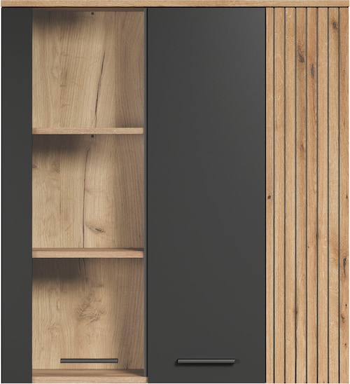 Preisvergleich für INOSIGN Hängevitrine »Esteban«, (1 St.), Tür mit  Akustikpaneel-Look, BxHxT 90x34x99 cm, in der Farbe Grau, aus  Holzwerkstoff, GTIN: 4067602977235 | Ladendirekt