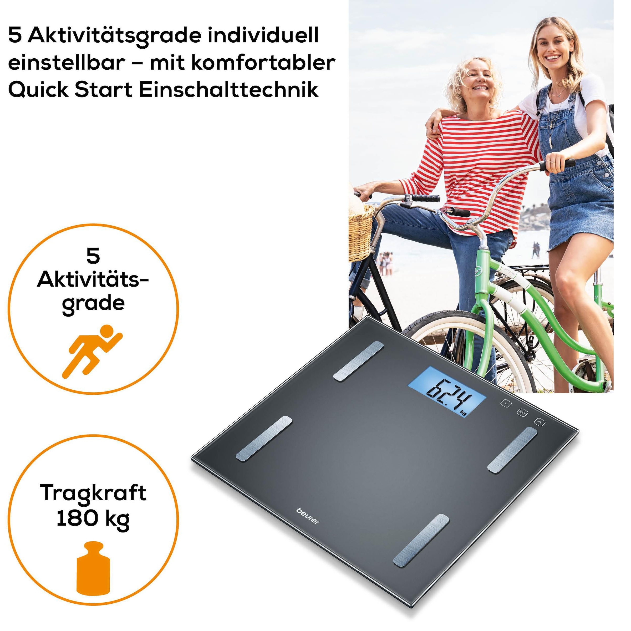 BEURER Körper-Analyse-Waage »BF 180 zur Ermittlung der Körperwerte« Tragkraft mit 180 kg, Elektroden aus gebürstetem Edelstahl