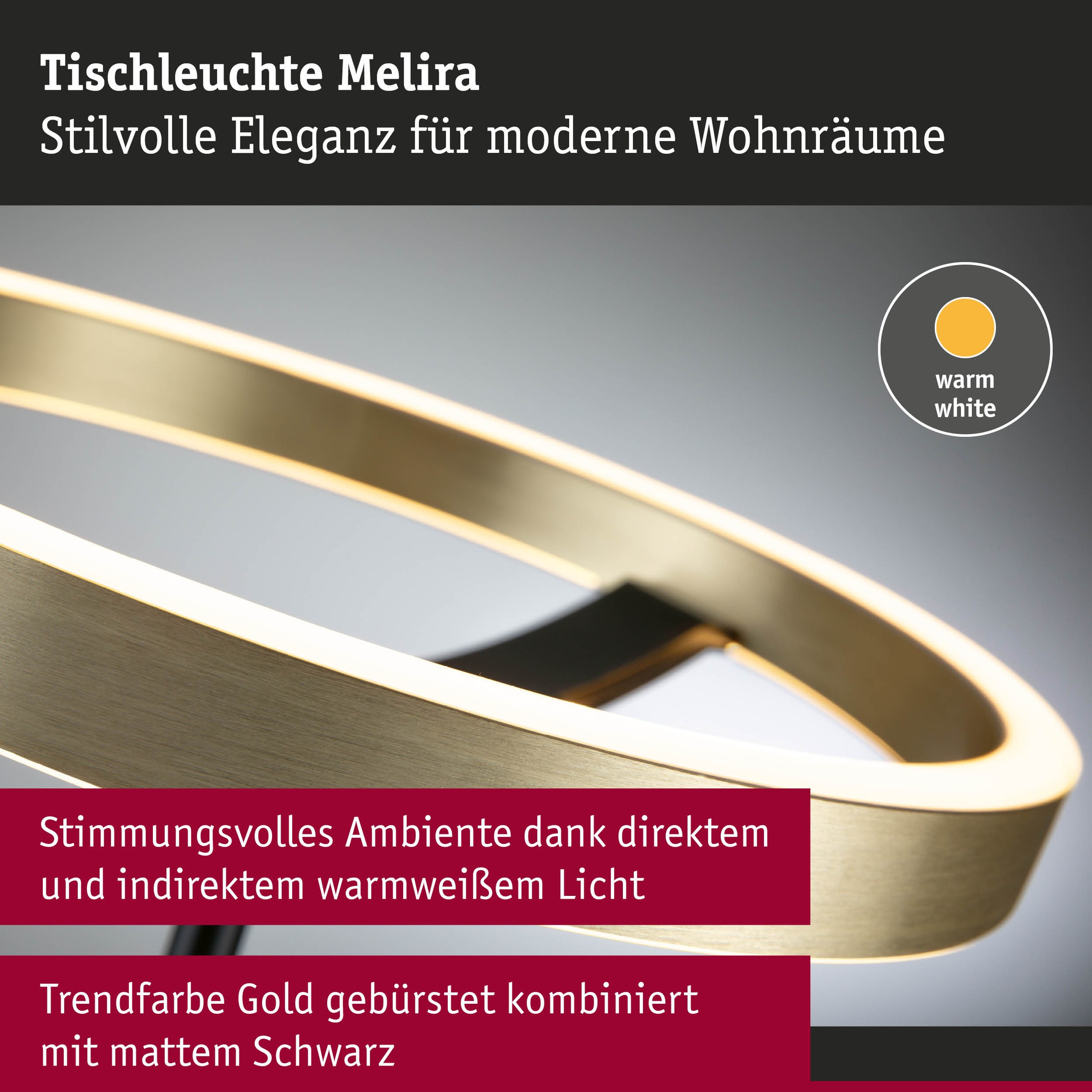 Paulmann LED Tischleuchte »Melira LED 10W Gold /Schwarz 230V Metall« LED-Modul 1 Stk. 3StepDim