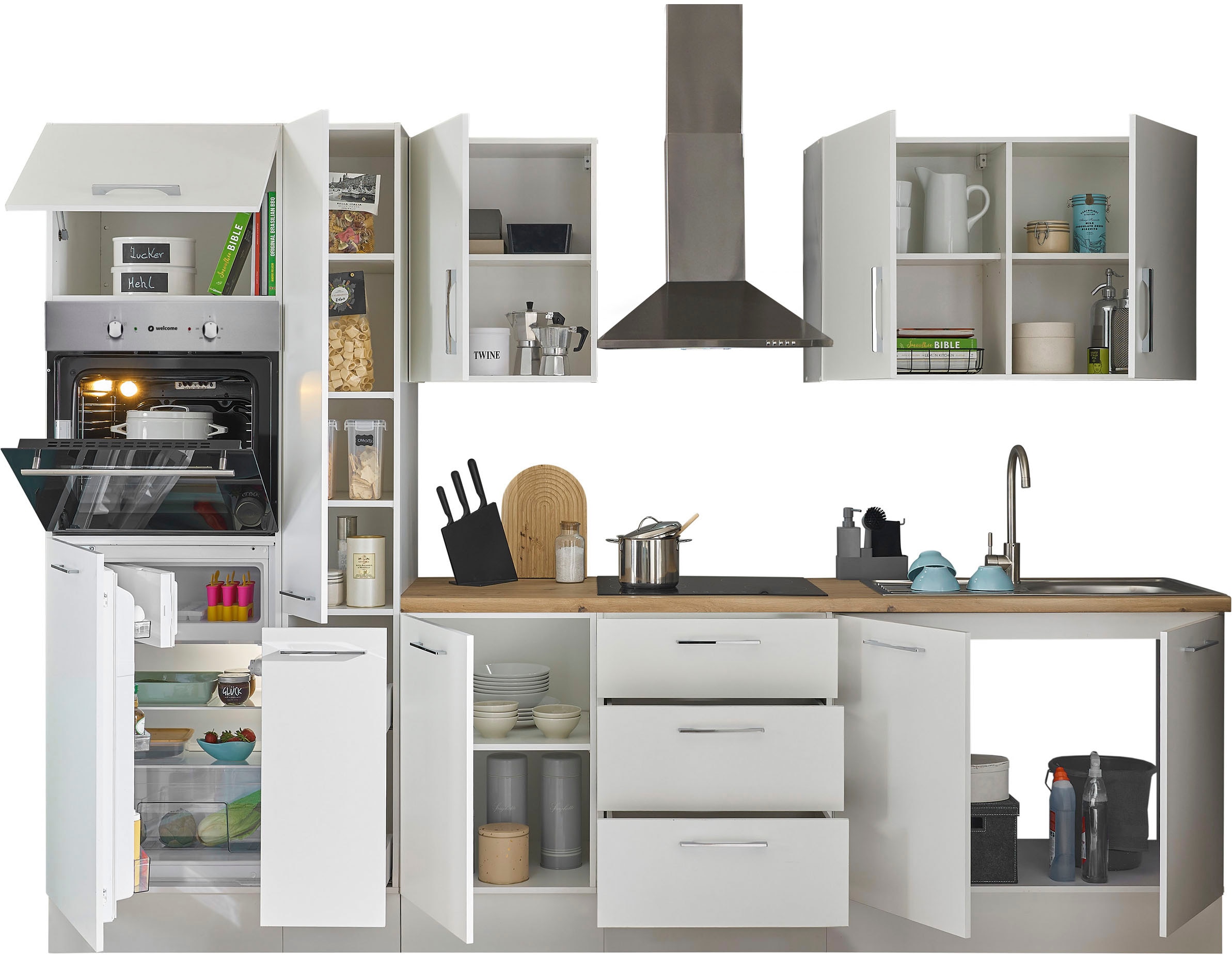 BASIC by Balculina Küchenzeile »Turin«, Breite 300 cm, wahlweise mit E-Geräten