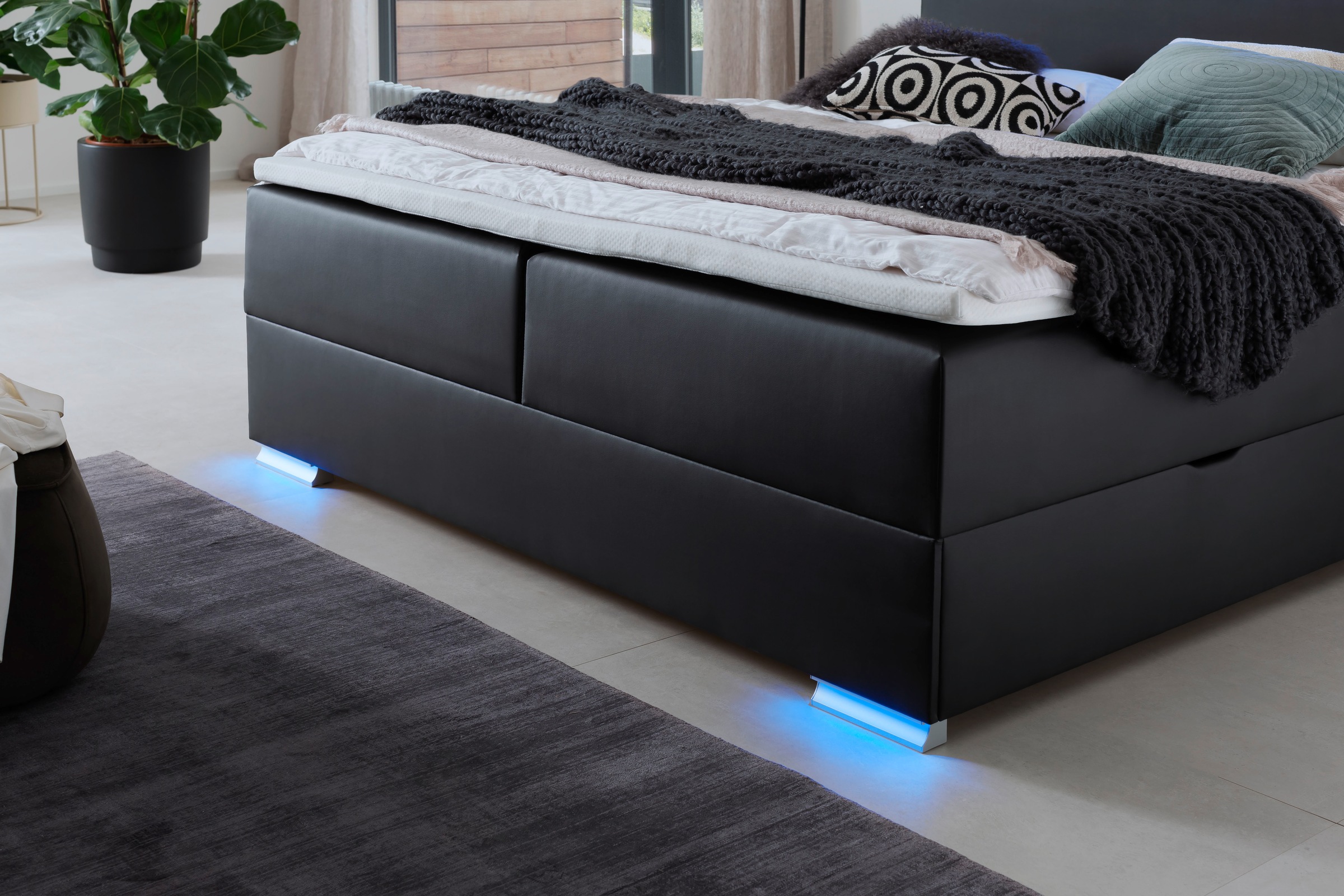 meise.möbel Boxspringbett »Las Vegas«, Füße und Kopfteil mit LED-Beleuchtung, mit Bettkasten und Topper