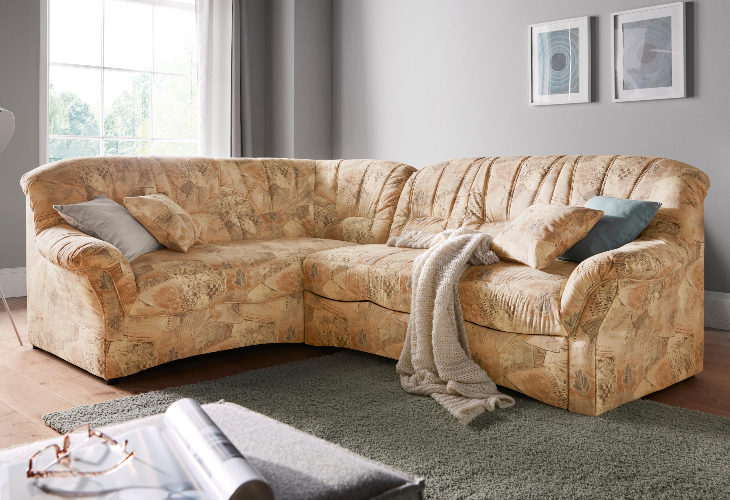 DOMO collection Ecksofa »Bahia, zeitlos und elegant, bequeme Armlehnen, L-Form«, wahlweise mit Bettfunktion