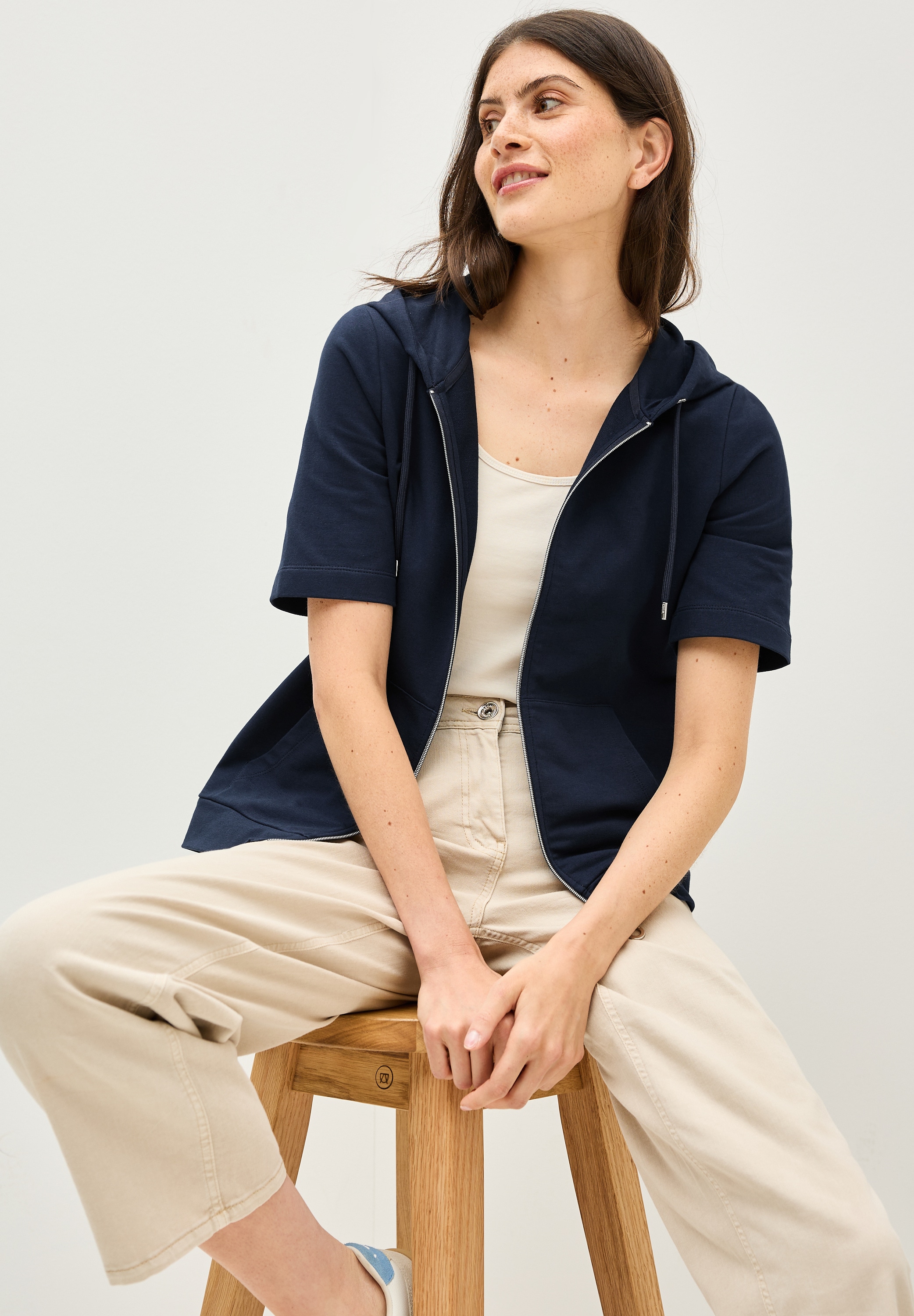 Cecil Kapuzensweatjacke, kurzarm, mit Kordelzug
