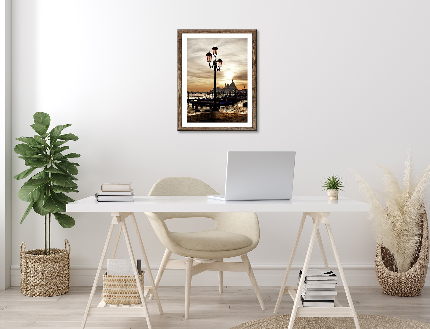 Bönninghoff Bild mit Rahmen »Wandbild gerahmt LATERNE 40x50 cm – Wanddeko modern« Europa | Gebäude | Italien | Landschaft | Sonnenaufgang & -untergang | Venedig 1 Stk. tlg. mit dekorativem Rahmen