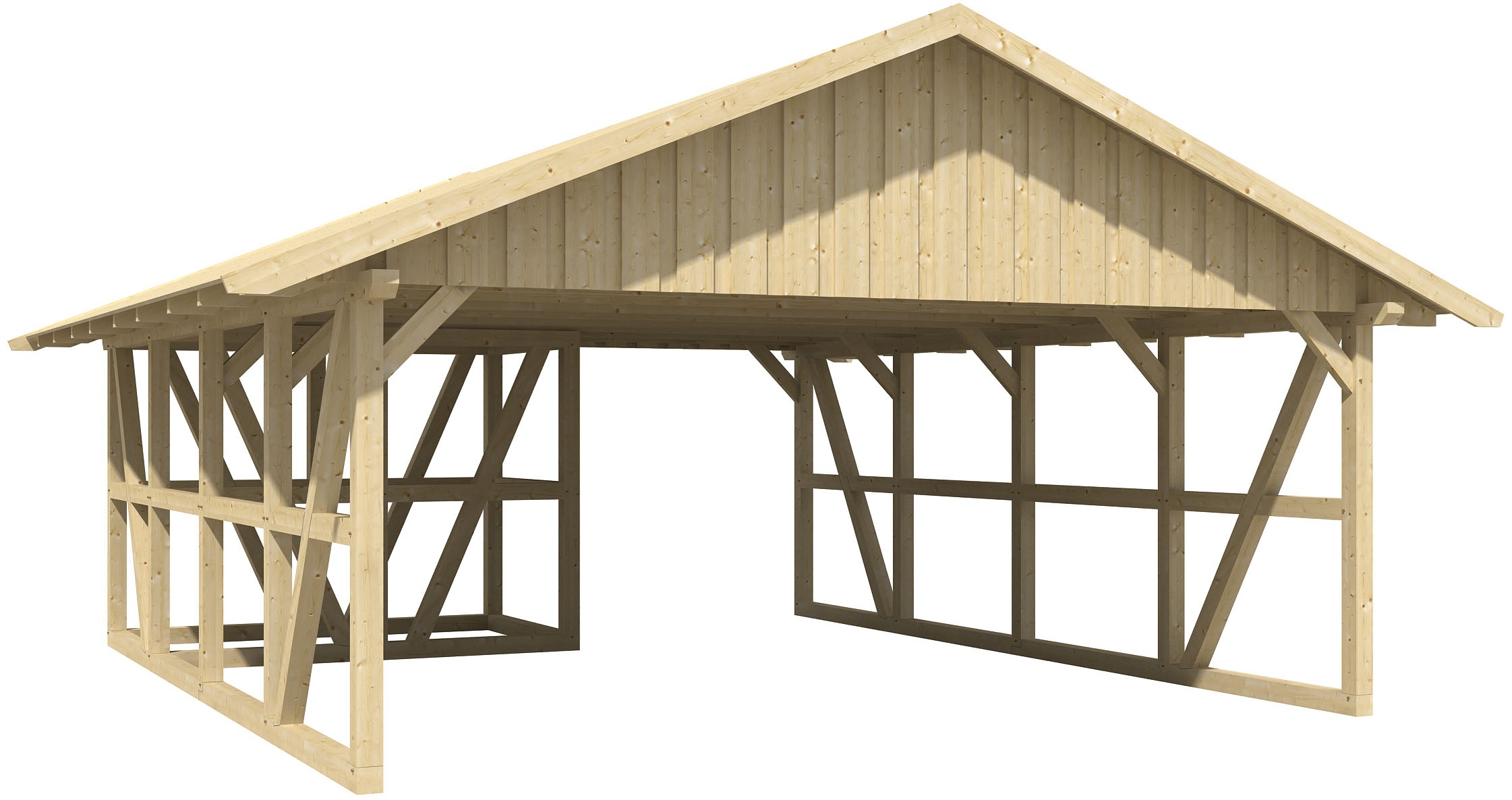 Skanholz Doppelcarport »Schwarzwald«, KVH-Fichte, 560 cm, Natur, mit Abstellraum 1, mit Dachschalung