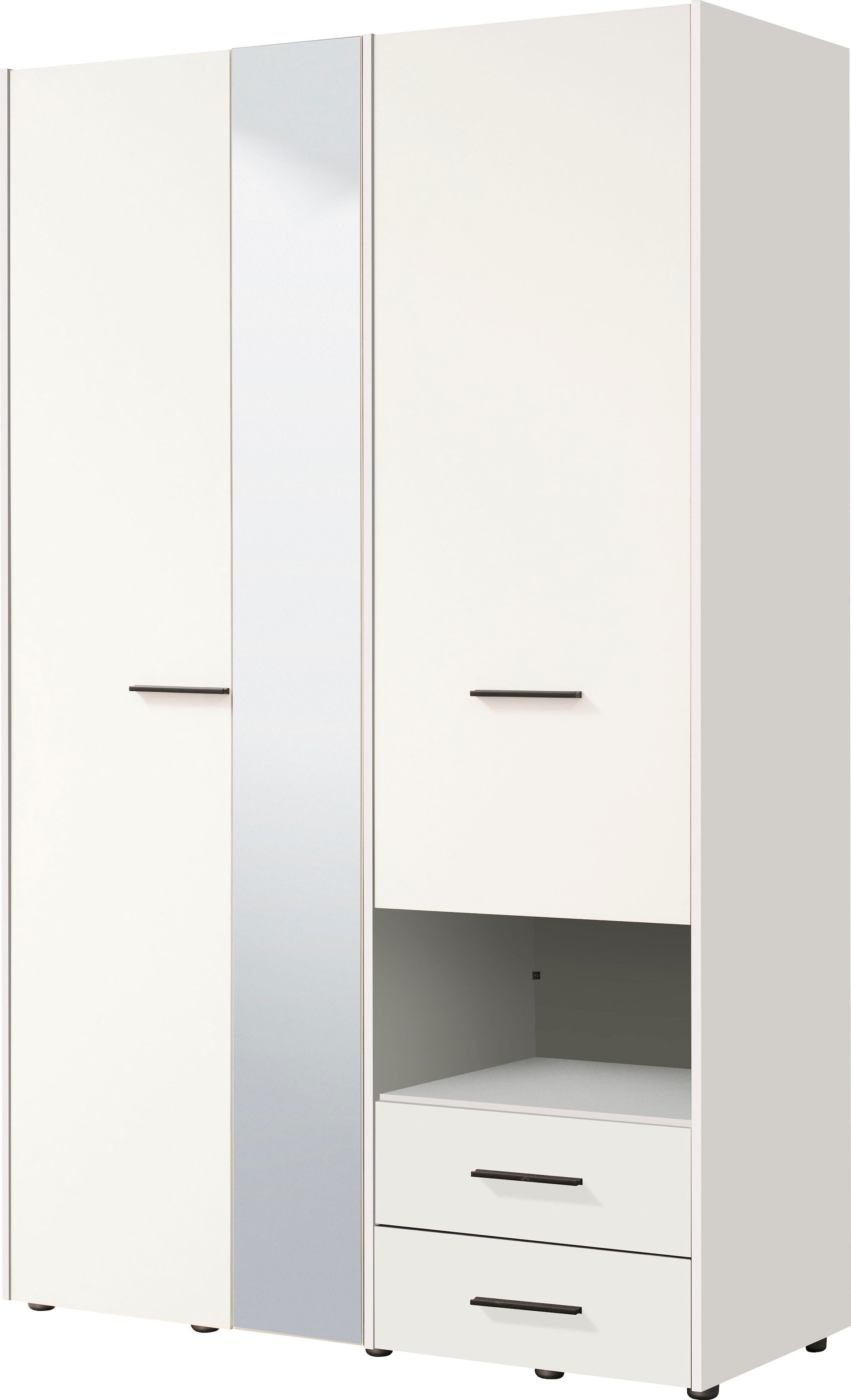 INOSIGN Kleiderschrank »Leon, FSC® -zertifiziertem Holzwerkstoff«, mit Spiegel, Innenausstattung und 2 Schubladen, 127,5x55x205,5cm