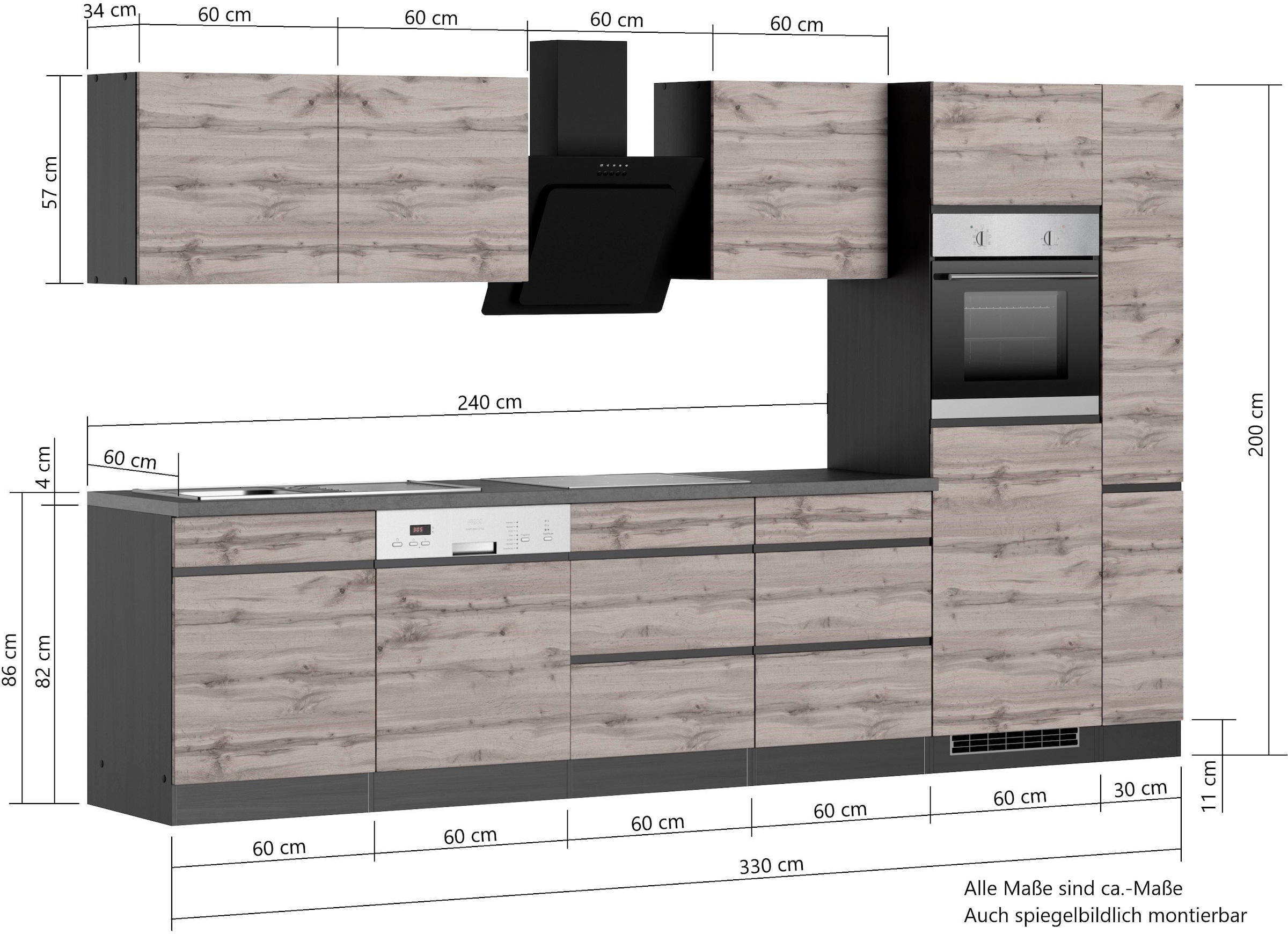 KOCHSTATION Küchenzeile »KS-Riesa« Stellbreite 330 cm, ohne E-Geräte