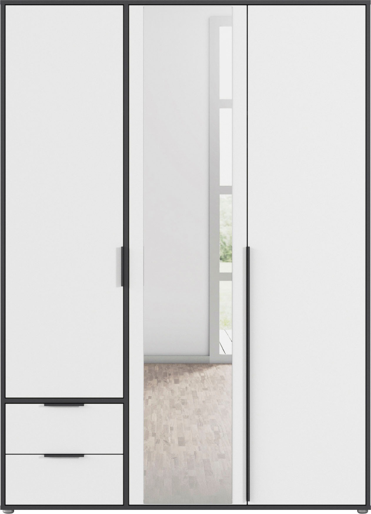 rauch Drehtürenschrank »Kleiderschrank Schrank Garderobe Wäscheschrank NAGATA mit Spiegel«, (in 3 verschiedenen Ausstattungen BASIC/CLASSIC/PREMIUM), und Schubladen sowie Stangengriffen TOPSELLER MADE IN GERMANY