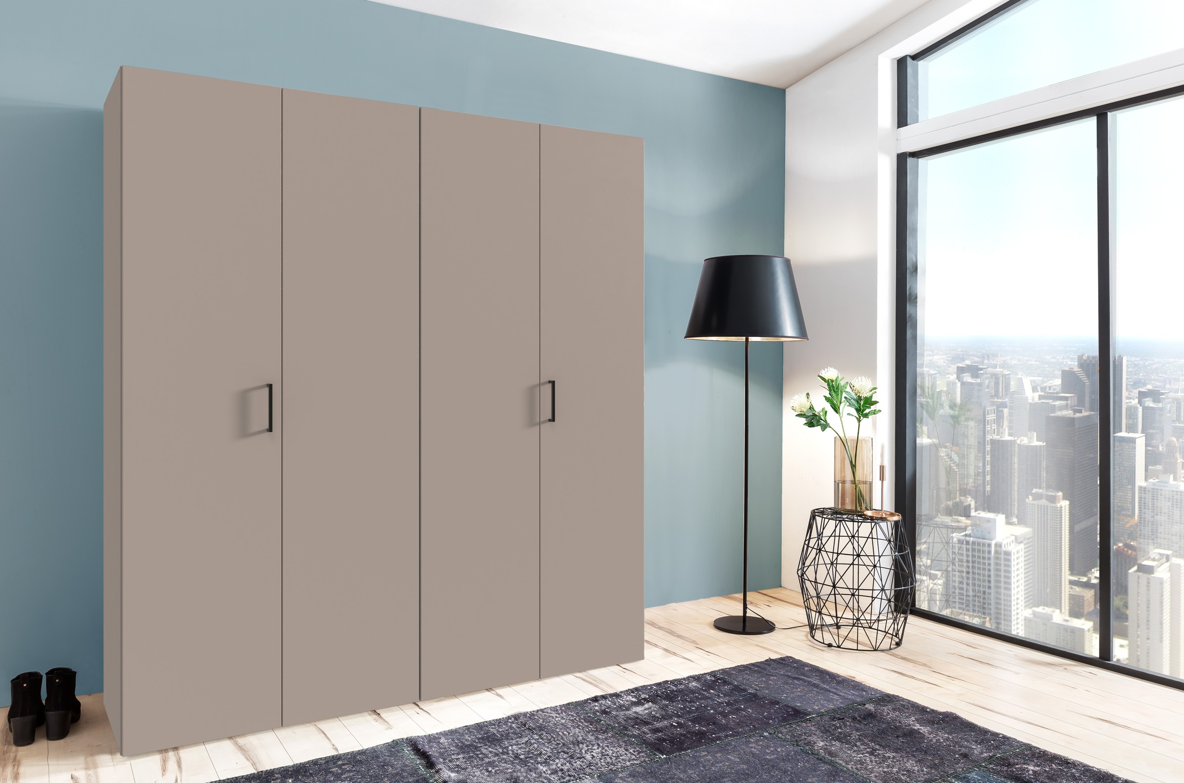 Wimex Kleiderschrank »Mugano, in 5 Breiten und 2 Höhen, Made in Germany«, (in Basic oder Premium Ausstattung mit 2 weiteren Einlegeböden), mit langen Griffstangen aus Metall, wahlweise mit oder ohne Spiegel