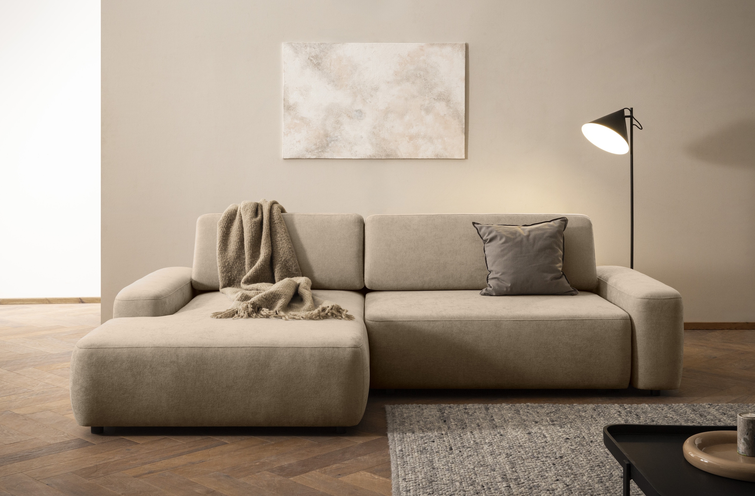 INOSIGN Ecksofa »TORGE (264cm), Schlafsofa in Cord, Samtvelours o Struktur fein, L-Form«, Schlaffunktion, Bettkasten, Liegefläche: 125/210 cm