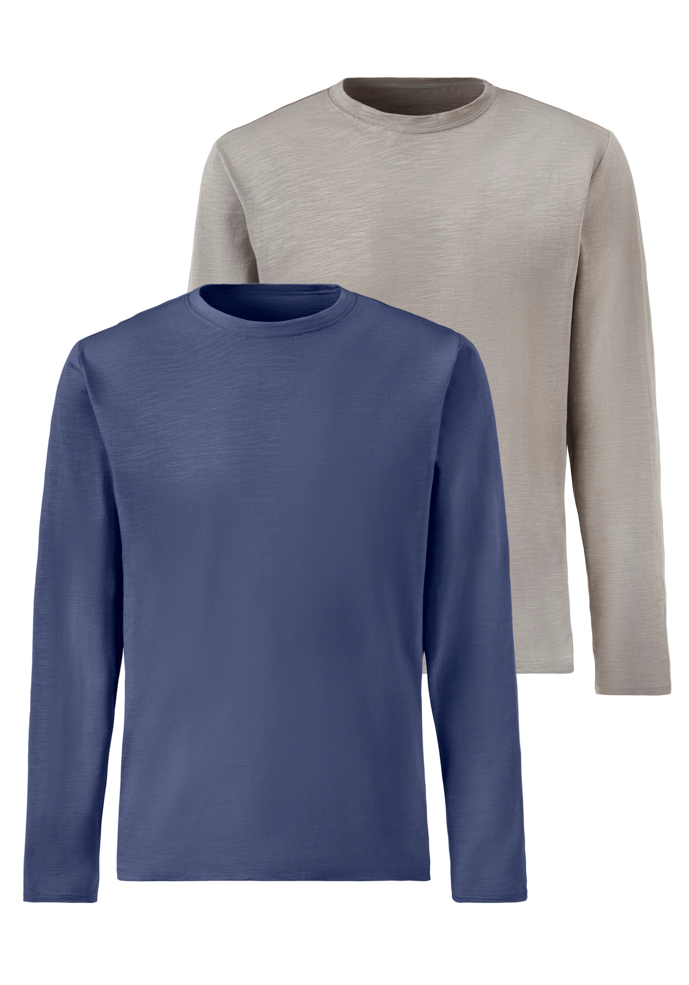 John Devin Langarmshirt »mit Slub-Garn Struktur« 2er-Pack,  Longsleeve aus leichter, strukturierter Baumwollqualität