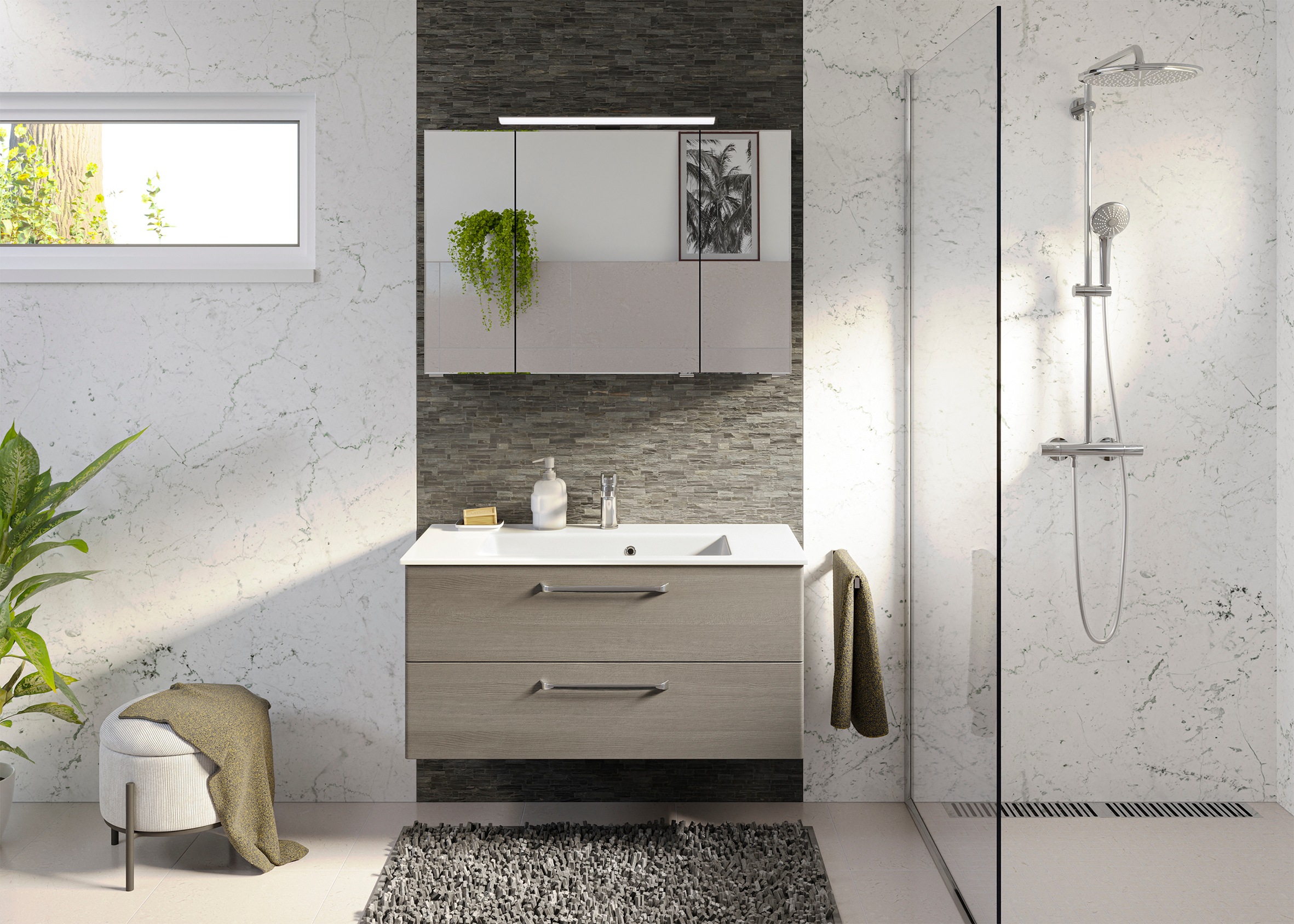 Saphir Badmöbel-Set »Trentino 2-tlg Mineralmarmor-Waschtisch, Spiegelschran günstig online kaufen