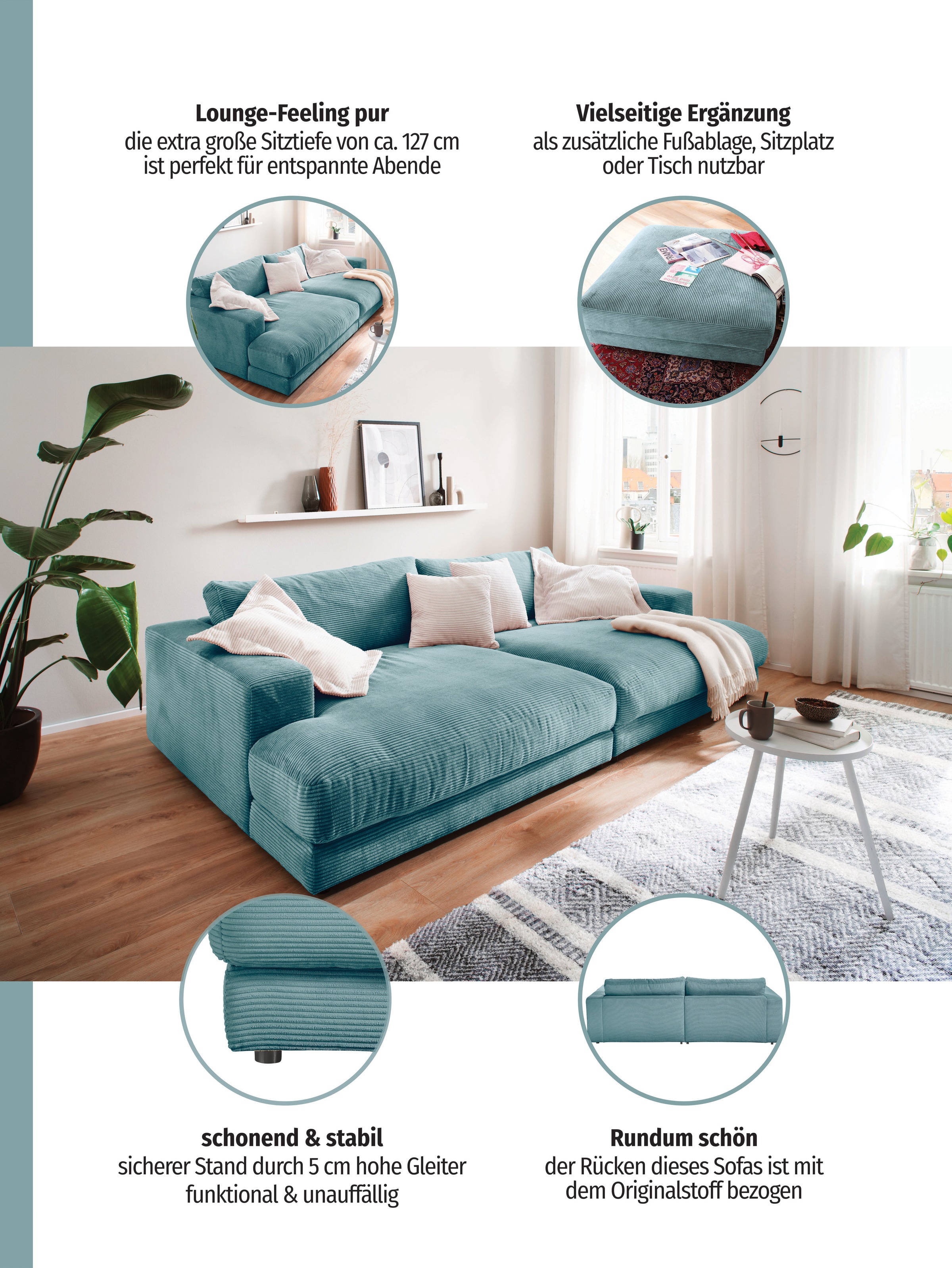 Places of Style Loungesofa »Enisa, B/T/H: 290/170/85 cm«, Zeitloses und stylisches Loungemöbel, Mega-Sofa, Big-Sofa XXL