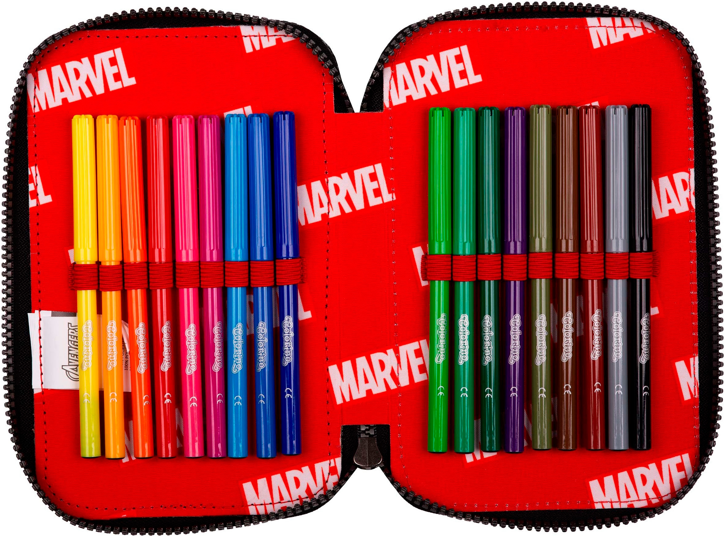 CoolPack Federmäppchen »Etui XL, Marvel, Avengers, mit 2 Reißverschlüssen«, befüllt