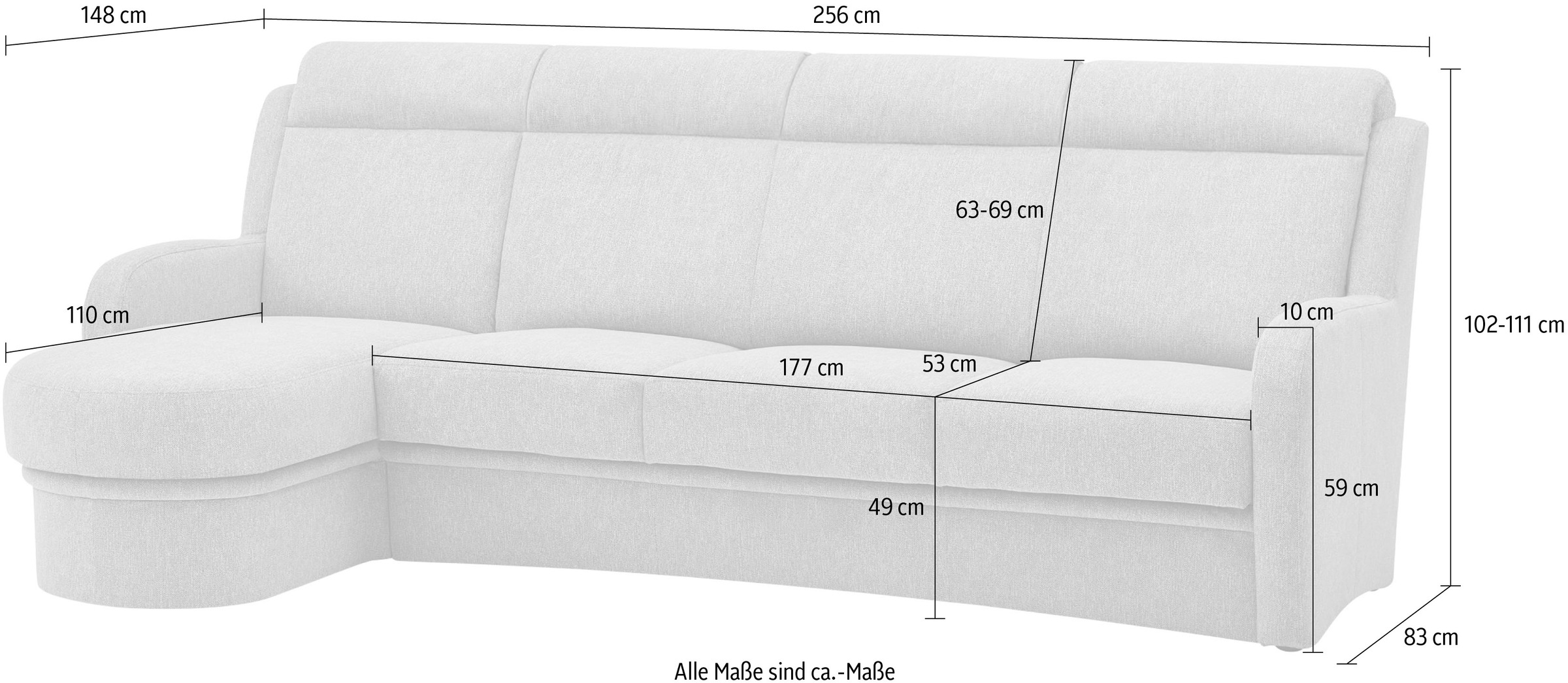 VILLA BECK Ecksofa »Varese L-Form«, (2 St.), Kopfteilverstellung, wahlweise mit Sitzvorzug, in Sitzhöhe 49 cm