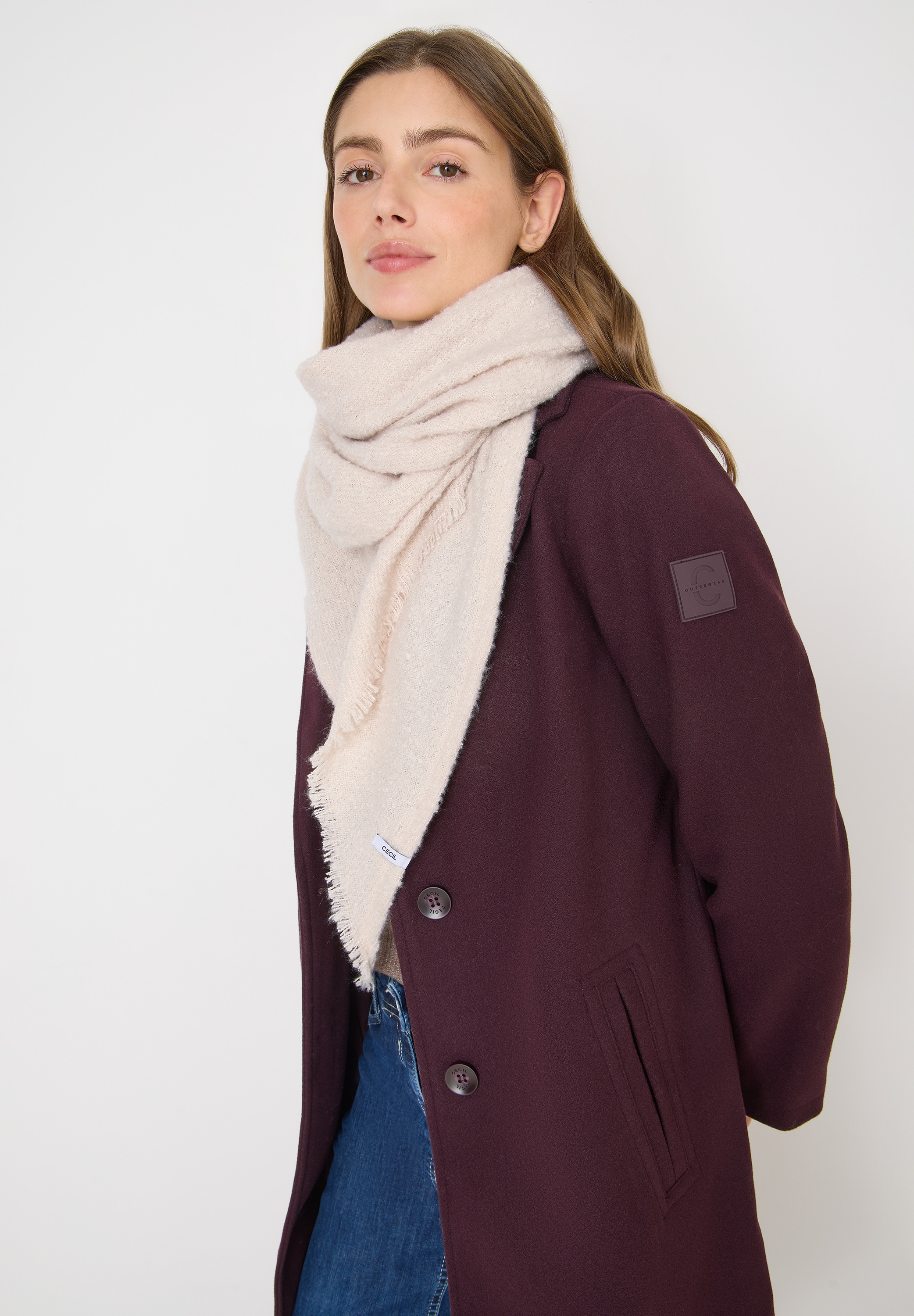 CECIL Schal mit Fransen light greige