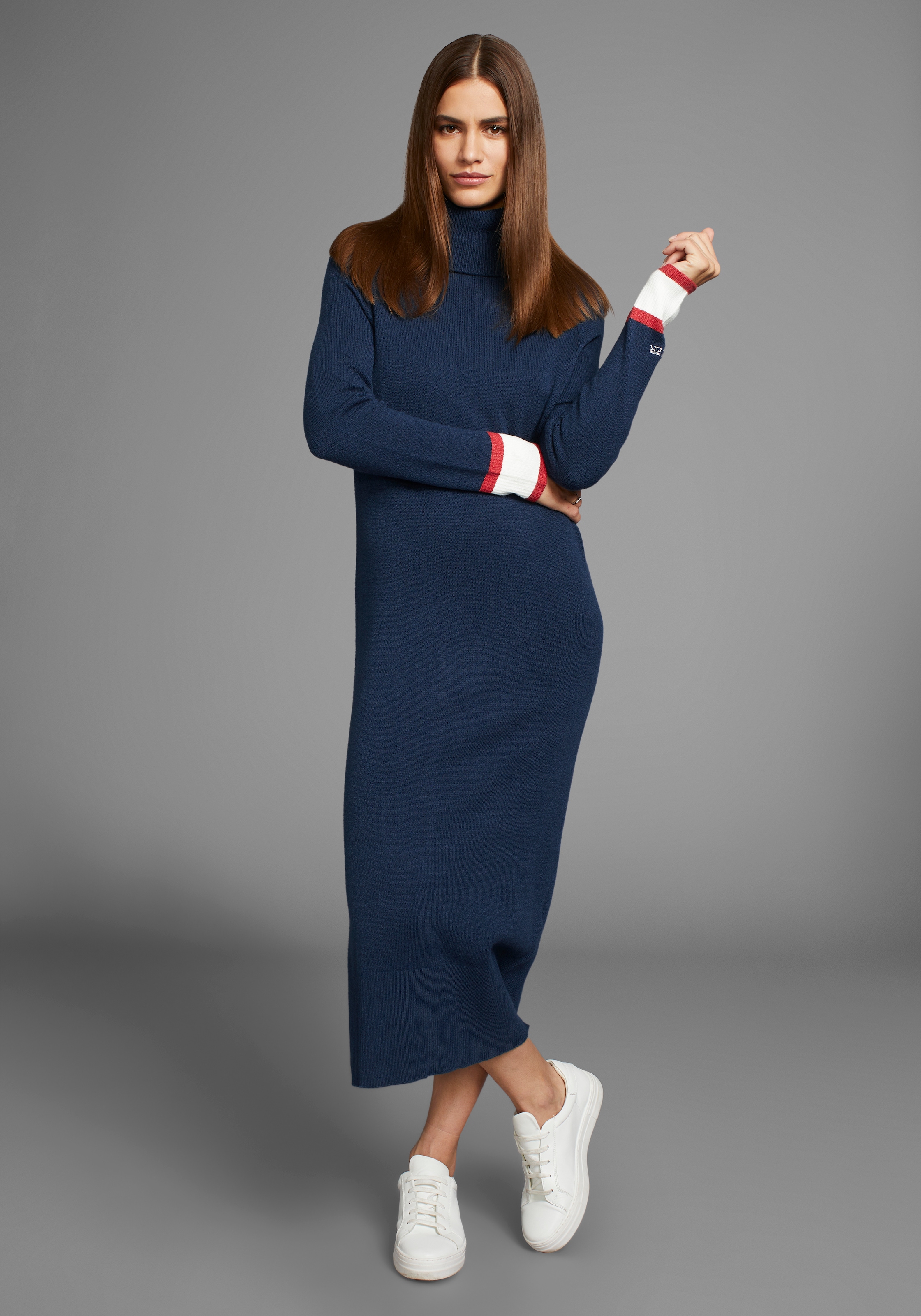 HECHTER PARIS Strickkleid, wadenlang, mit Rollkragen, aus Viskosemischung, lange Raglanärmel