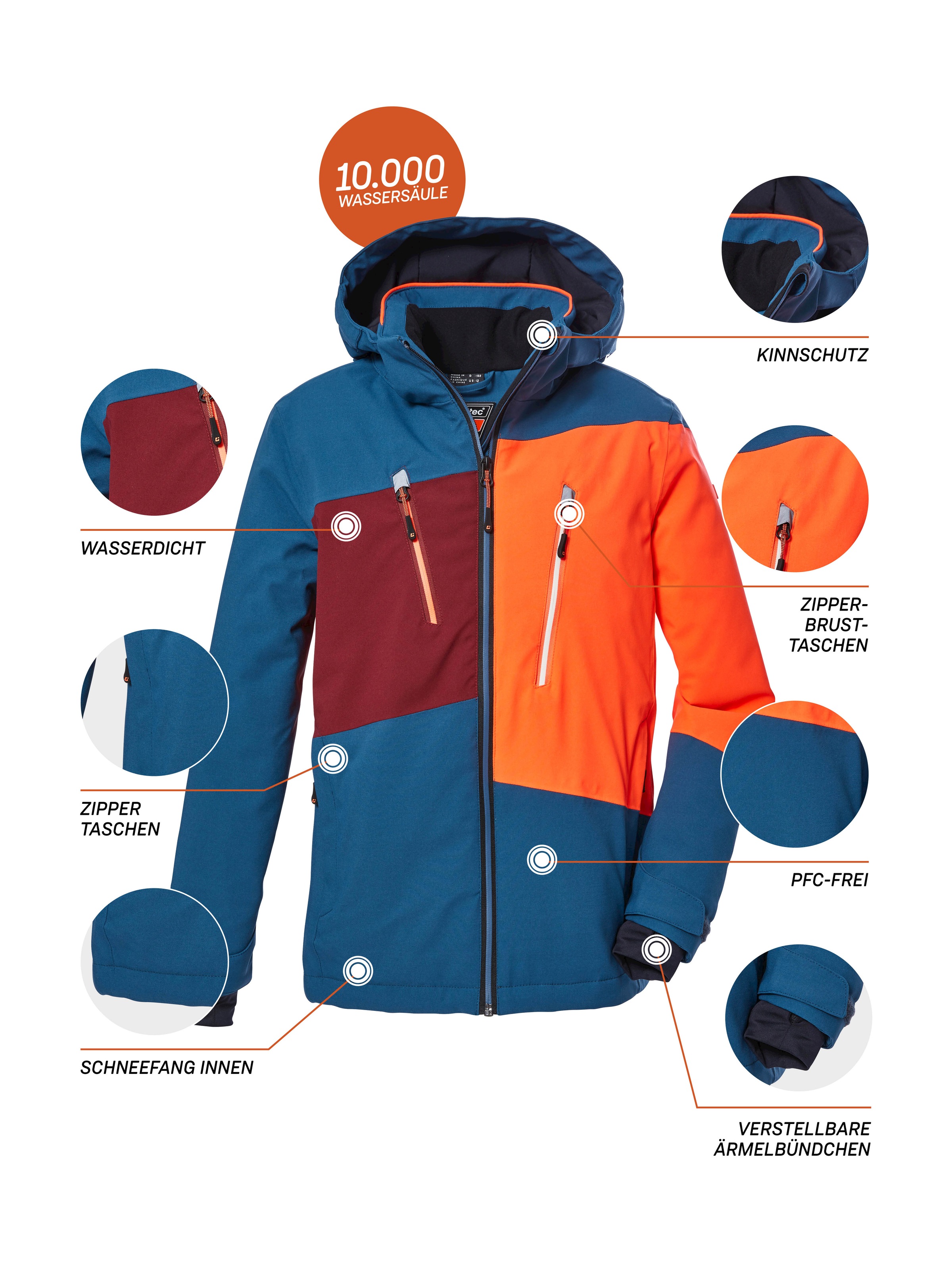 Killtec Skijacke »KSW 174 BYS SKI JCKT«, Wasser- und winddichte Skijacke mit abnehmbarer Kapuze und Schneefang