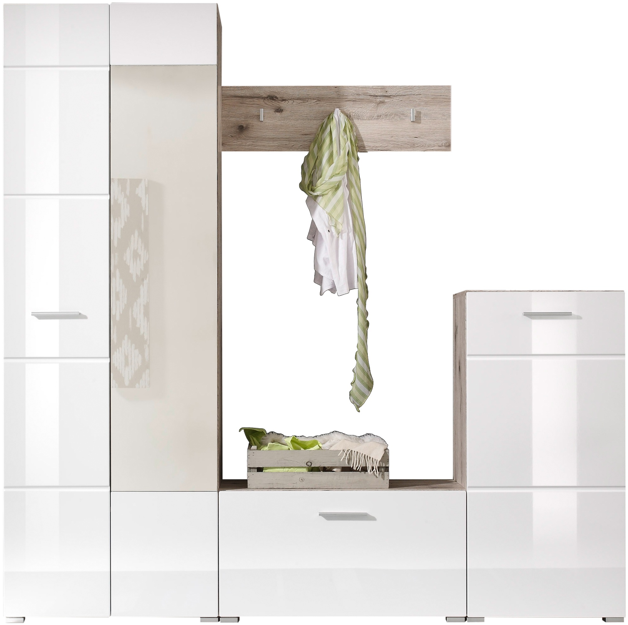 HBZ Kompaktgarderobe »SIXX Weiß Hochglanz, Flurgarderobe mit Spiegel, BxHxT günstig online kaufen