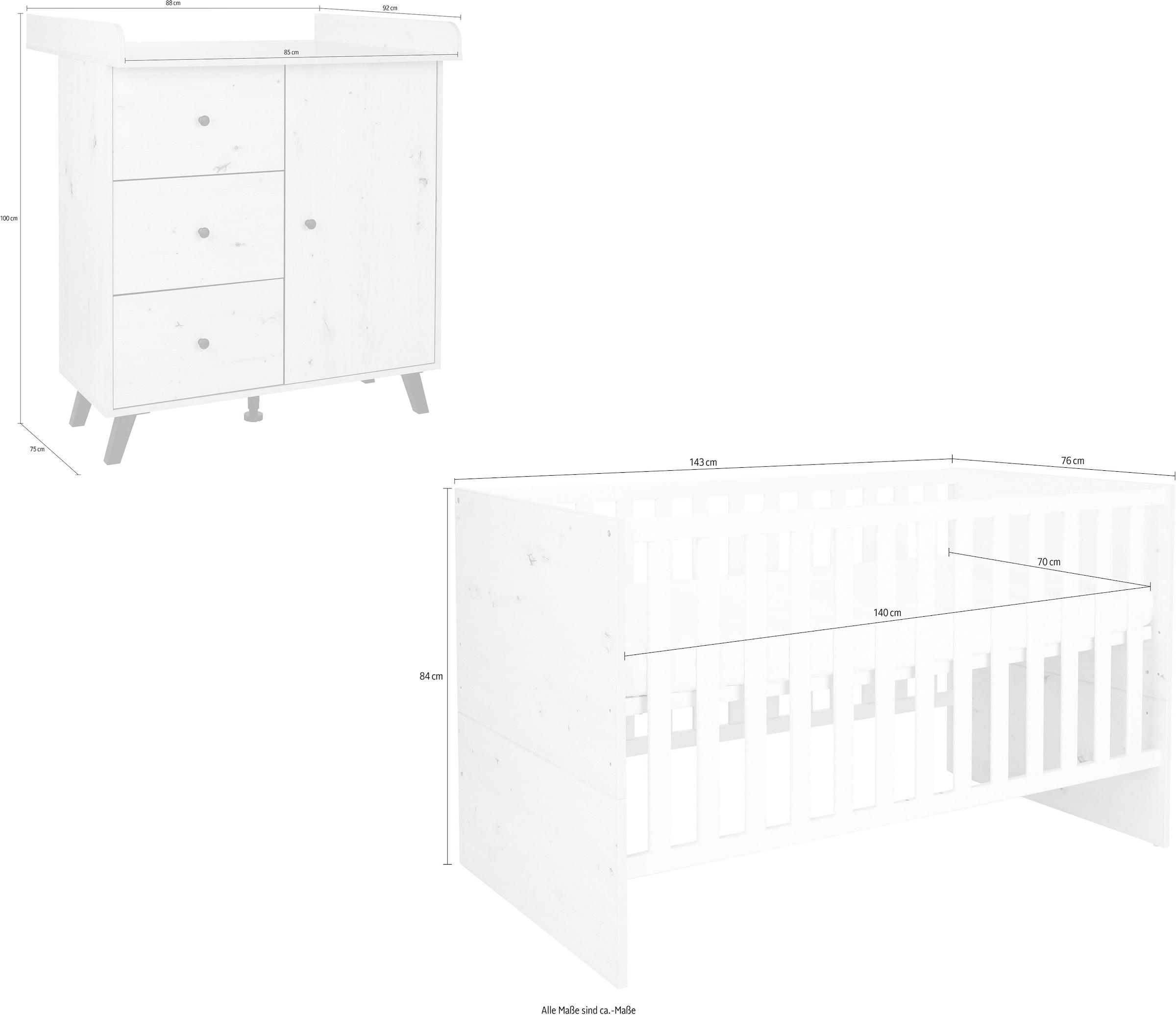 arthur berndt Babymöbel-Set »Babyzimmer Set »Lavea« 2-teilig« Spar-Set, Babymöbel-Set »Lavea« bestehend aus Kinderbett und Wickelkommode, 