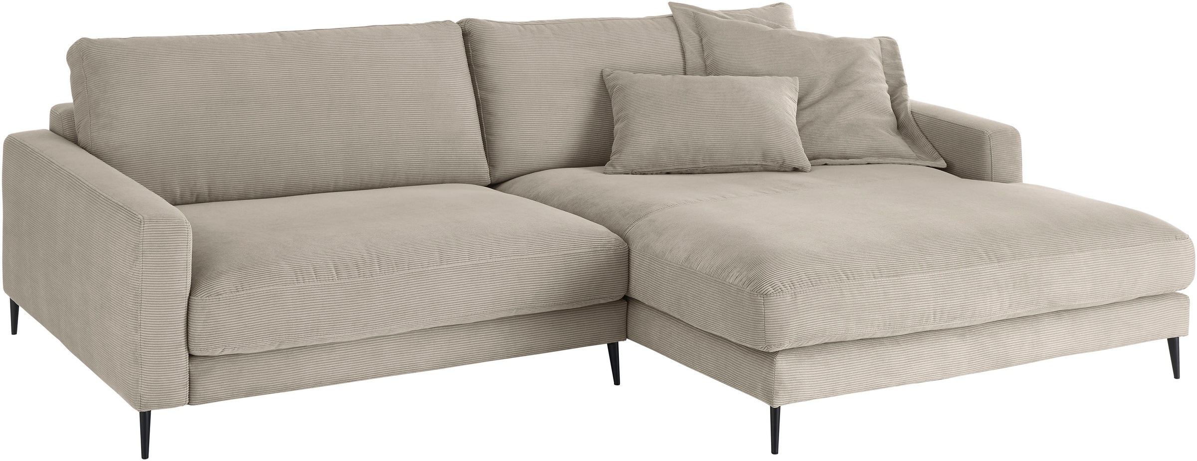 INOSIGN Ecksofa »Downtown, B/T/H: 272/190/84 cm L-Form«, weicher Sitzkomfort auch in Cord und Bouclé, incl. Zierkissen