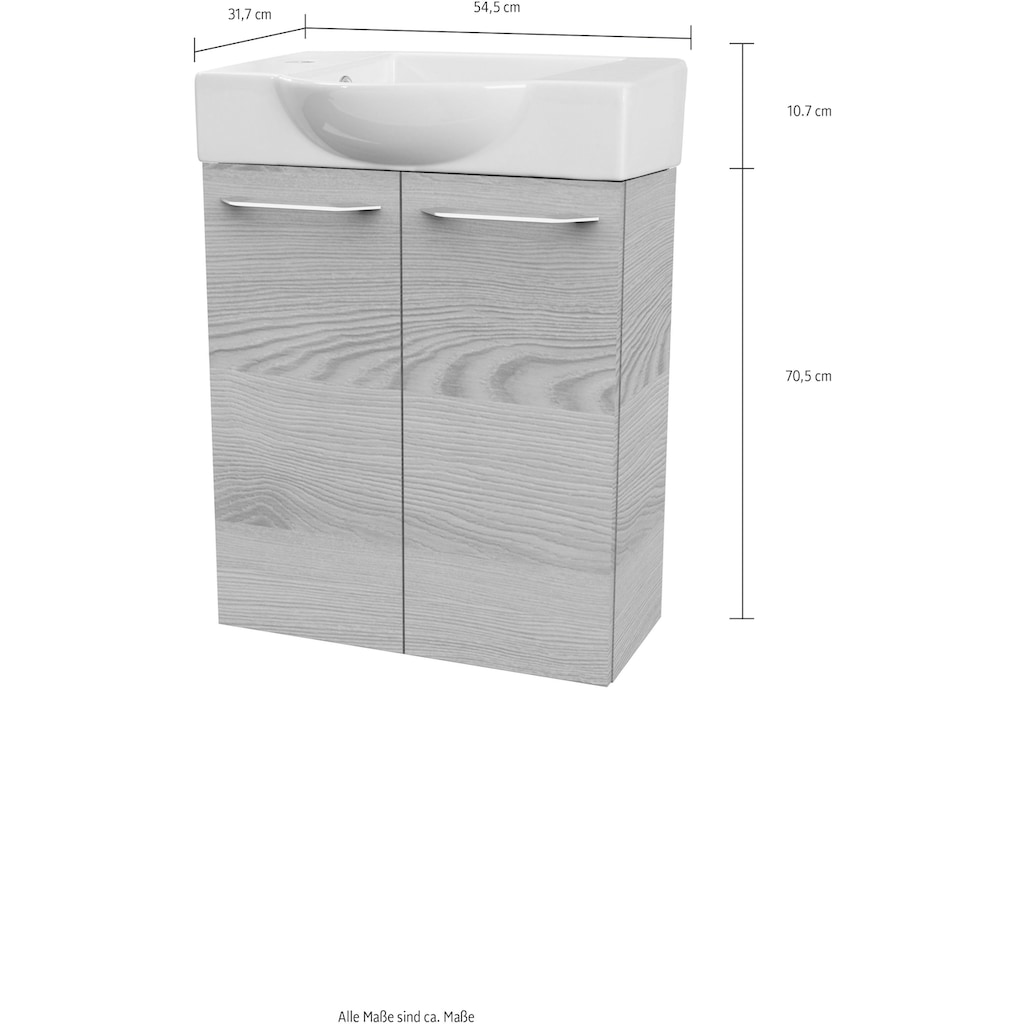 FACKELMANN Waschtisch »SBC«, (Set, 2 St.), Vormontierter Beckenunterschrank, Glaswaschbecken in Grau, Breite 54cm