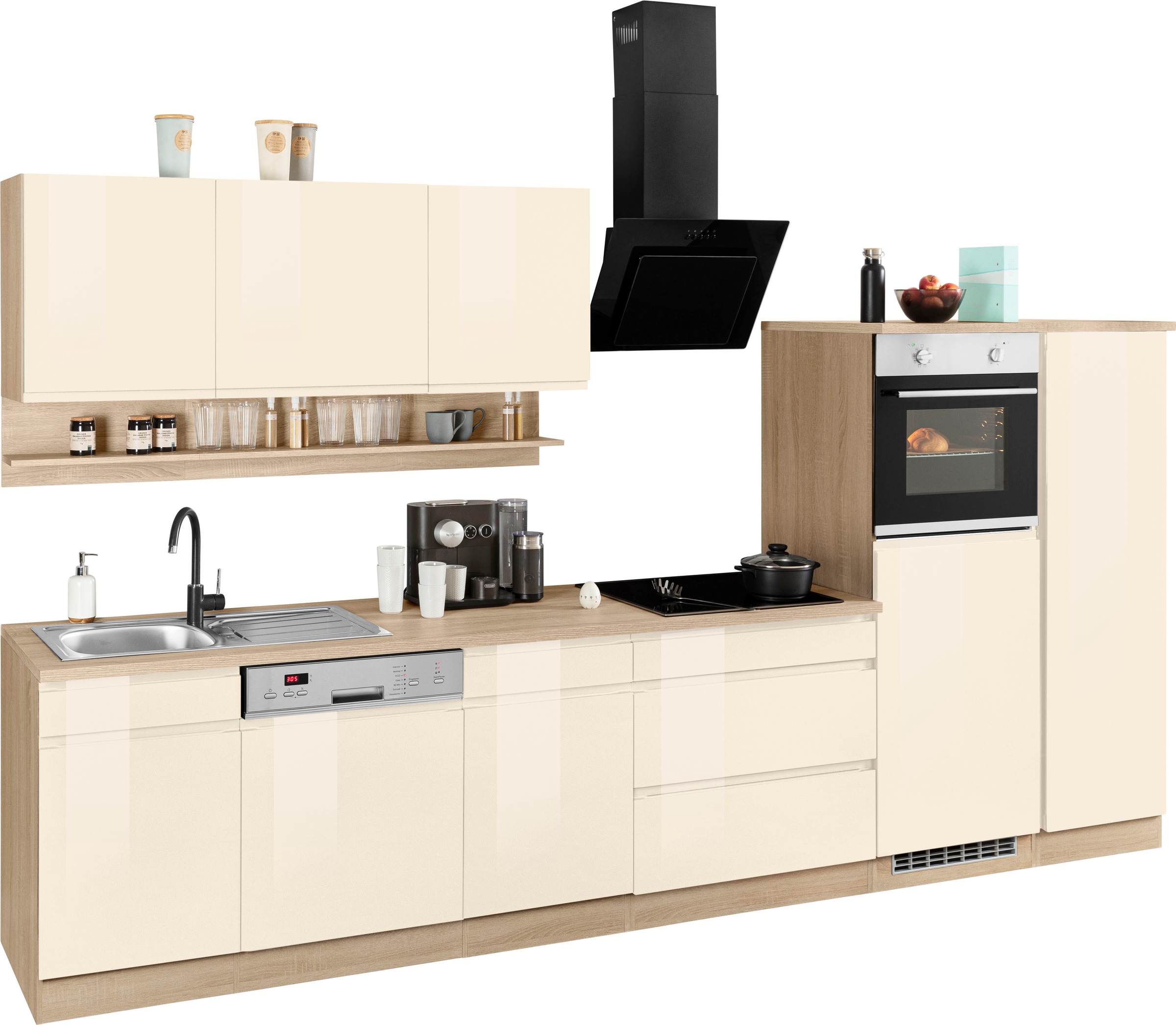 HELD MÖBEL Küchenzeile »Virginia«, Breite 350 cm, mit Glaskeramik-oder Induktionskochfeld