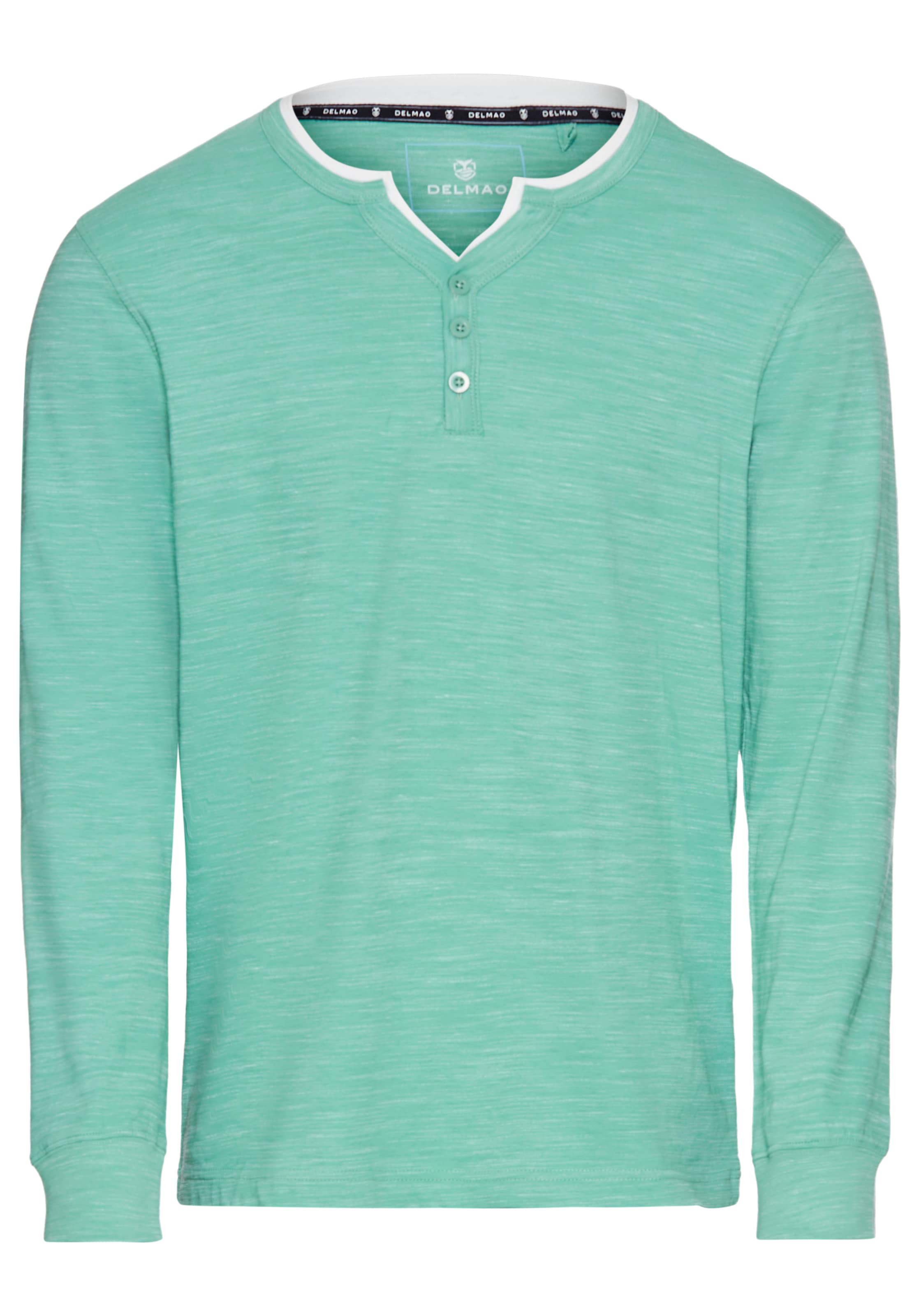 DELMAO Henleyshirt, Langarm, melierte Optik, Henleykragen, aus Baumwollmischung