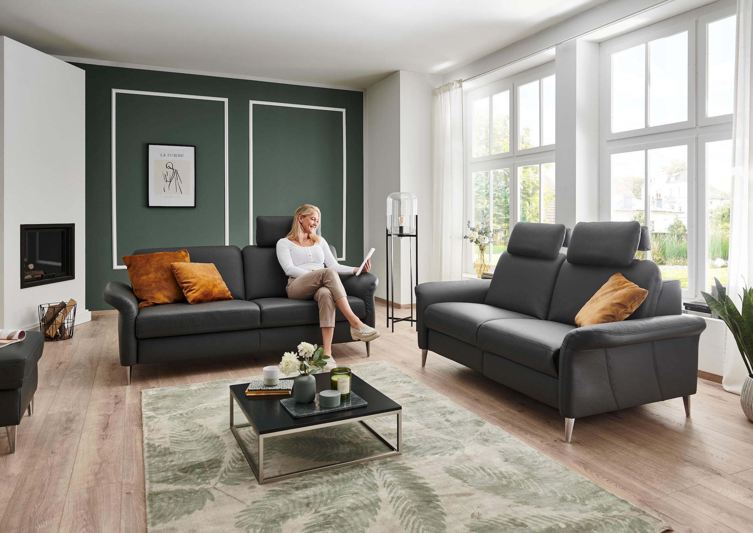 Die PlanBar 2,5-Sitzer »PN-EM23187«, (Breite 182 cm), Mit Kopfstützen und Federkernpolsterung, Bezug aus Leder