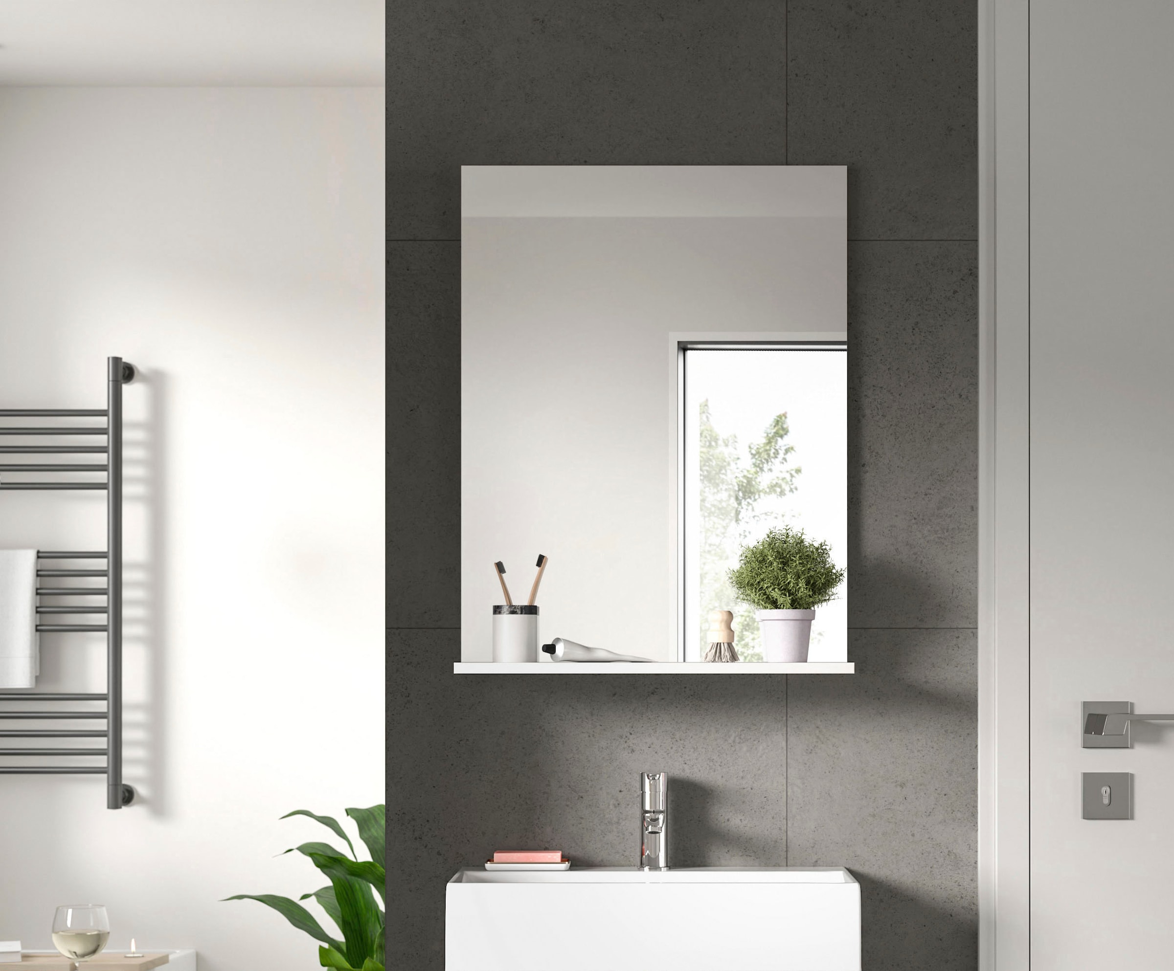 welltime Badspiegel »SIENA, Breite 60cm, 1 Ablageboden, hochwertiges Spiegelglas« in verschiedenen Farben erhältlich, Badmöbel, Spiegel, Badezimmer