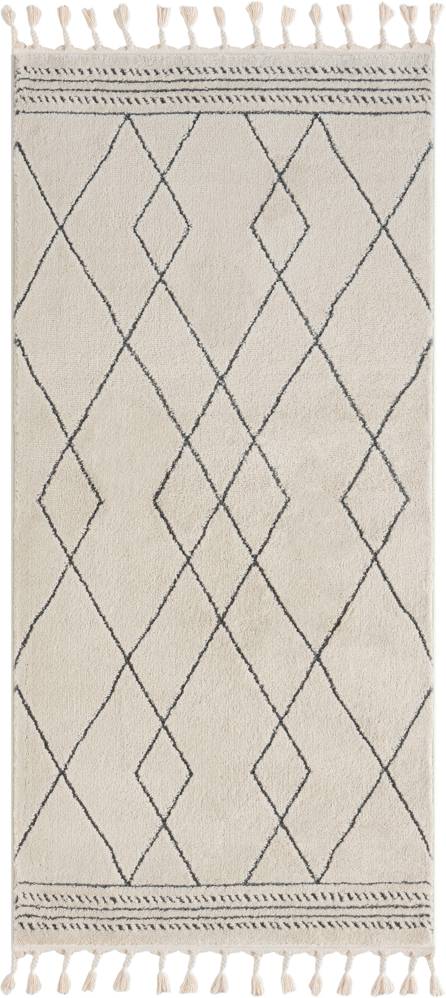 Myflair Möbel & Accessoires Hochflor-Teppich »Moroccan Design Lagerräumung«, rechteckig, 24 mm Höhe, modern, marokkanisches Design, Rauten Muster, weich, mit Fransen