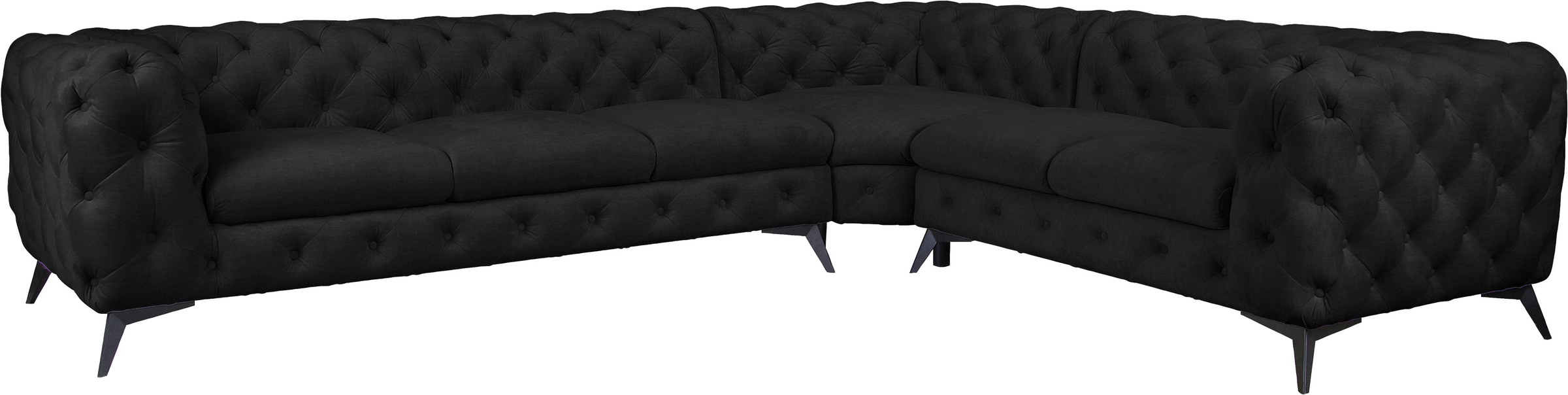 Leonique Chesterfield-Sofa »Ecksofa GLYNIS L-Form mit Wellenunterfederung, Maße B/T/H 323/264/75cm«, aufwändige Knopfheftung, moderne Chesterfield Optik, Fußfarbe wählbar