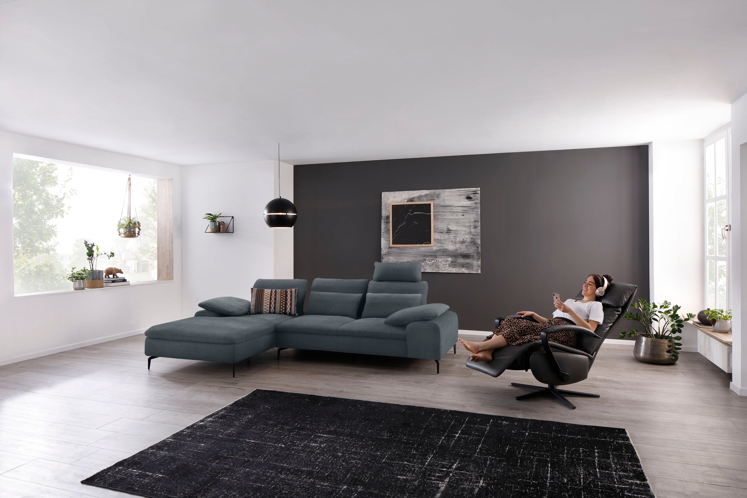 W.SCHILLIG Ecksofa »valentinoo, Designsofa, bequem, elegant und zeitlos, L-Form«, (Set), inklusive Hocker, mit Sitztiefenverstellung, Breite 299 cm
