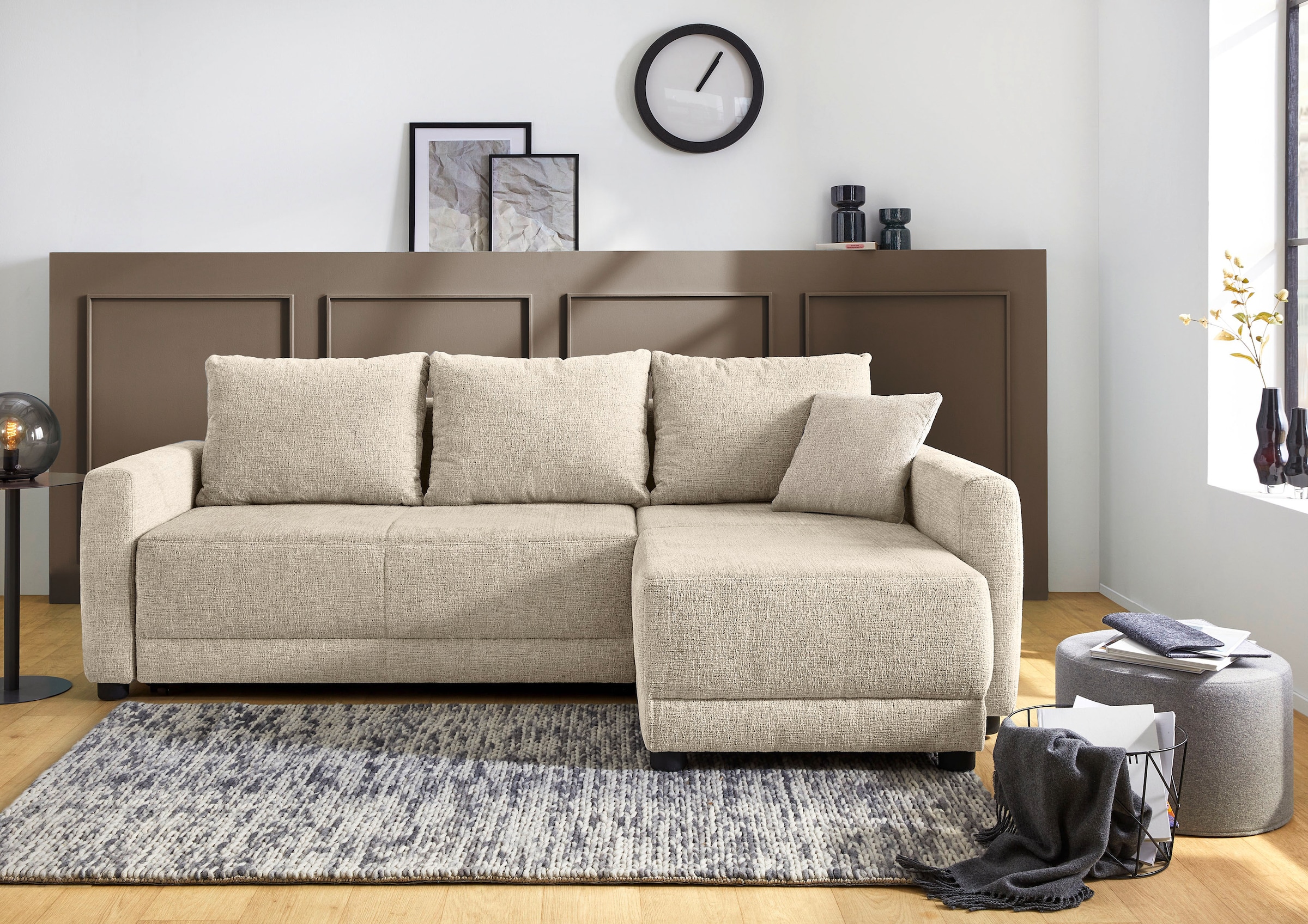 Jockenhöfer Gruppe Ecksofa »Venezia L-Form, B: 234 cm« mit Bettfunktion, Bettkasten & Zierkissen