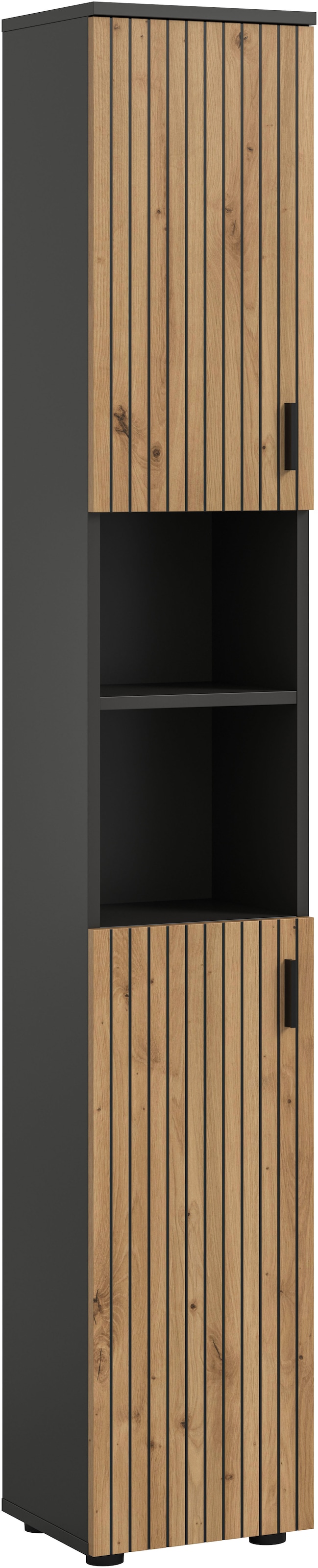 welltime Hochschrank »MANI, Höhe: 192 cm, Paneeloptik, 2 offene Fächer, 2 Türen« 1 Stk. tlg. Hochschrank, Bad-Schrank, Badezimmerschrank, Bad, Badezimmer