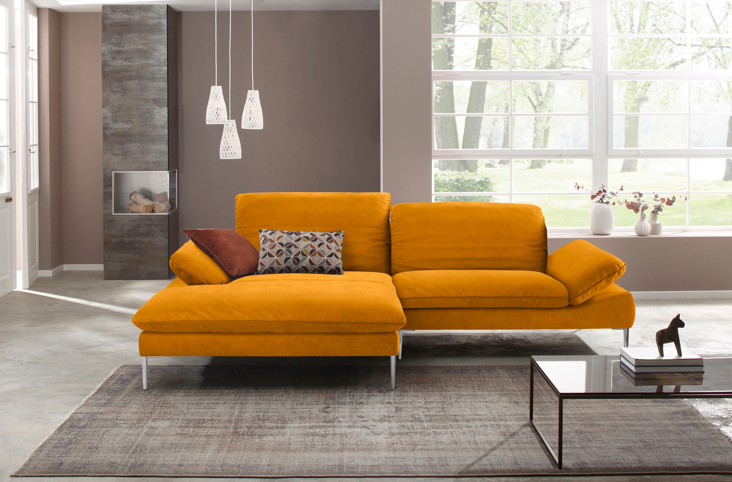 W.SCHILLIG Ecksofa »enjoy&MORE, Designsofa, elegant und bequem, L-Form«, mit Sitztiefenverstellung, Füße Chrom glänzend, Breite 294 cm