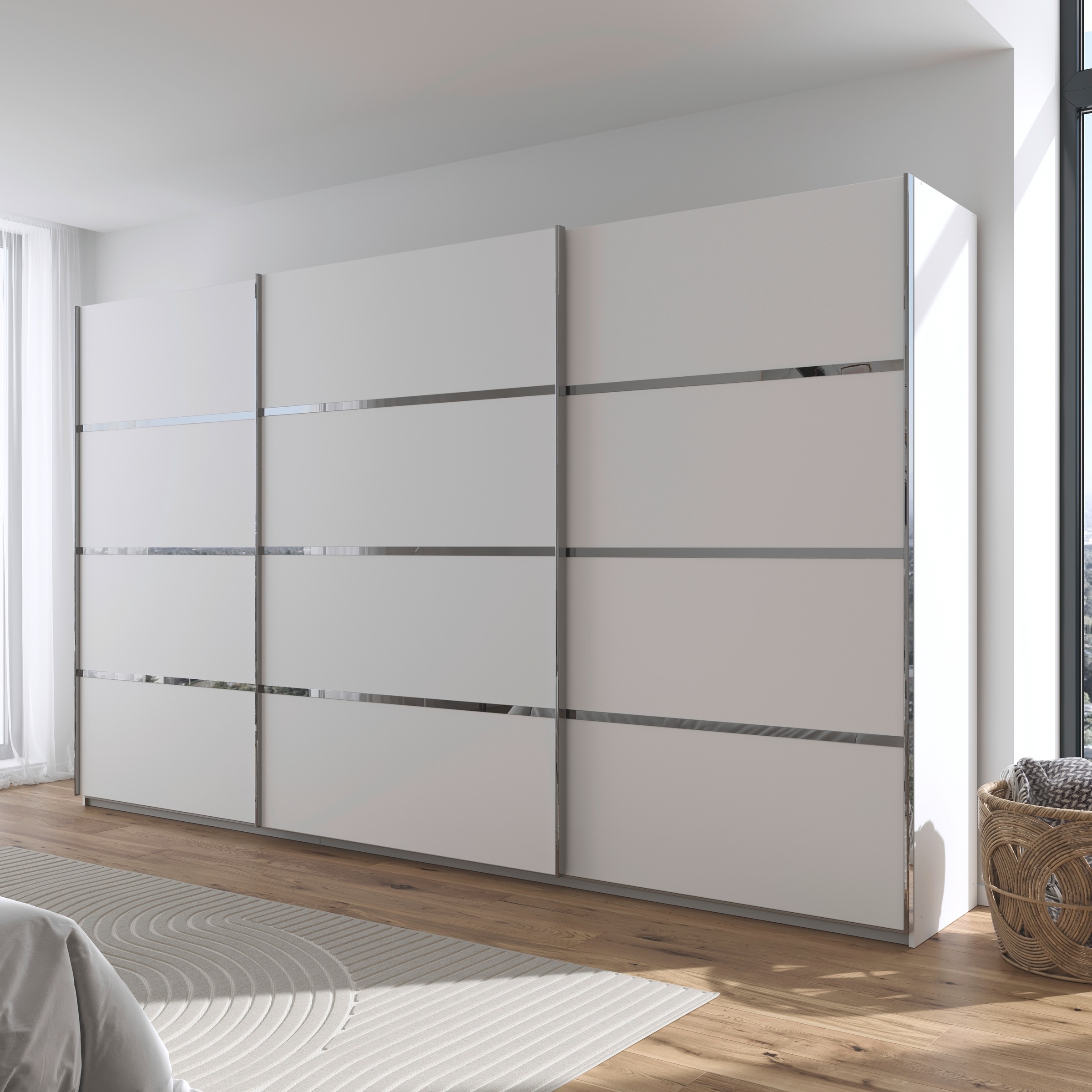 rauch Kleiderschrank »Schwebetürenschrank Garderobe Schrank TOP ANGEBOT Avola«, (in 3 verschiedenen Ausstattungen BASIC/CLASSIC/PREMIUM), mit eleganten Zierleisten in Chrom, Schwarz oder Weiß MADE IN GERMANY