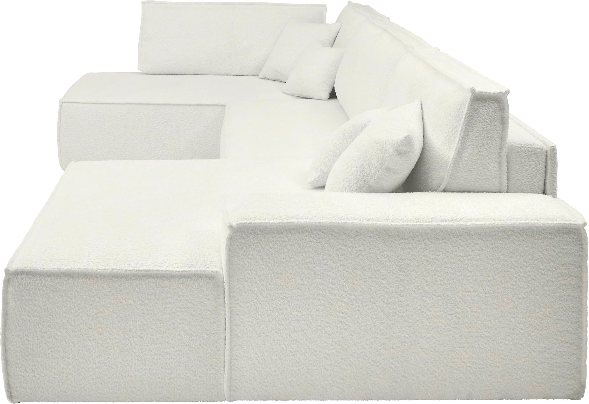 andas Wohnlandschaft »FINNLEY U-Form XXL 329 cm, Schlafsofa, Schlaffunktion m. Bettkasten«, (194/139 cm), Bouclé, Struktur und Cord